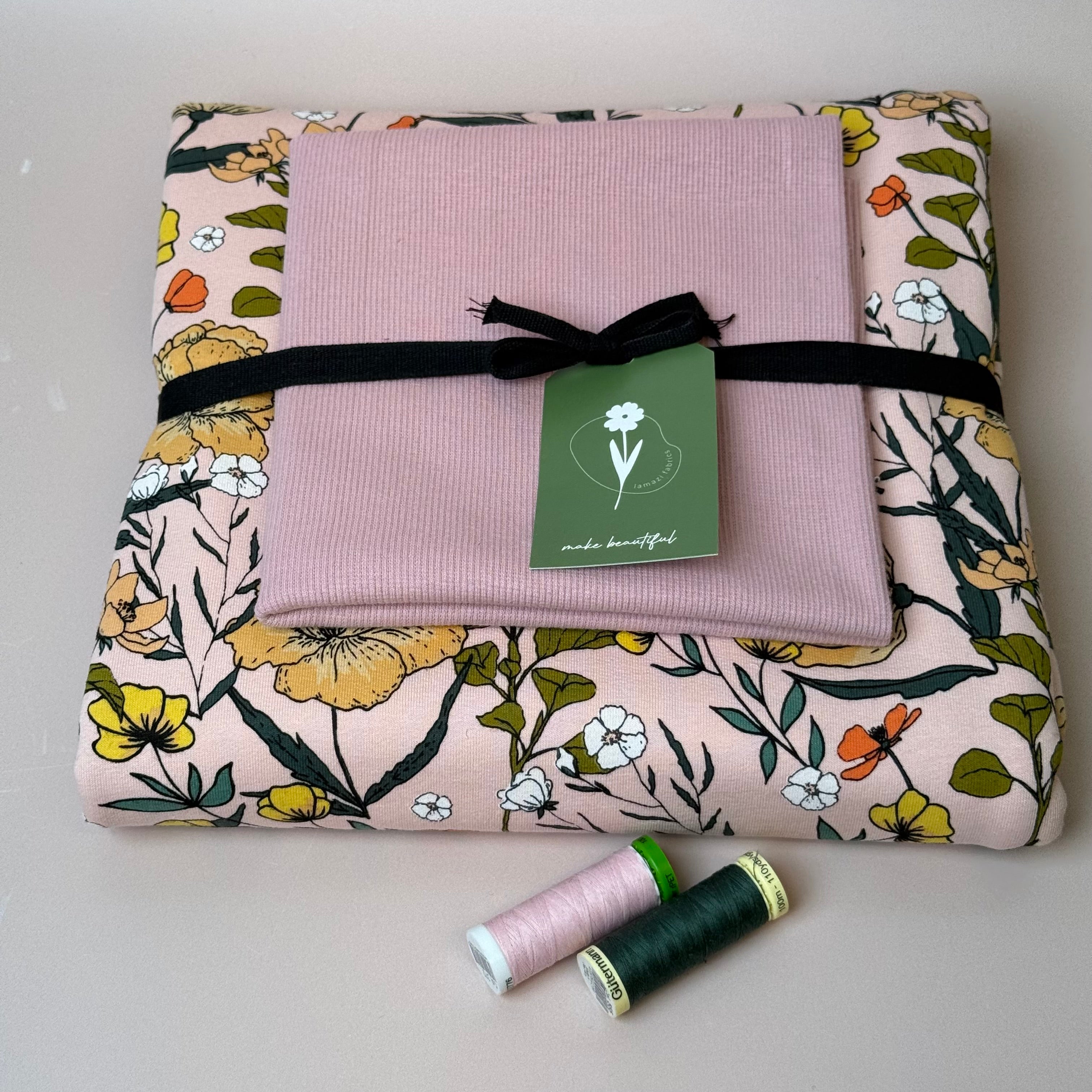 Colour Bundles - Summer Flowers French Terry and Ribbing