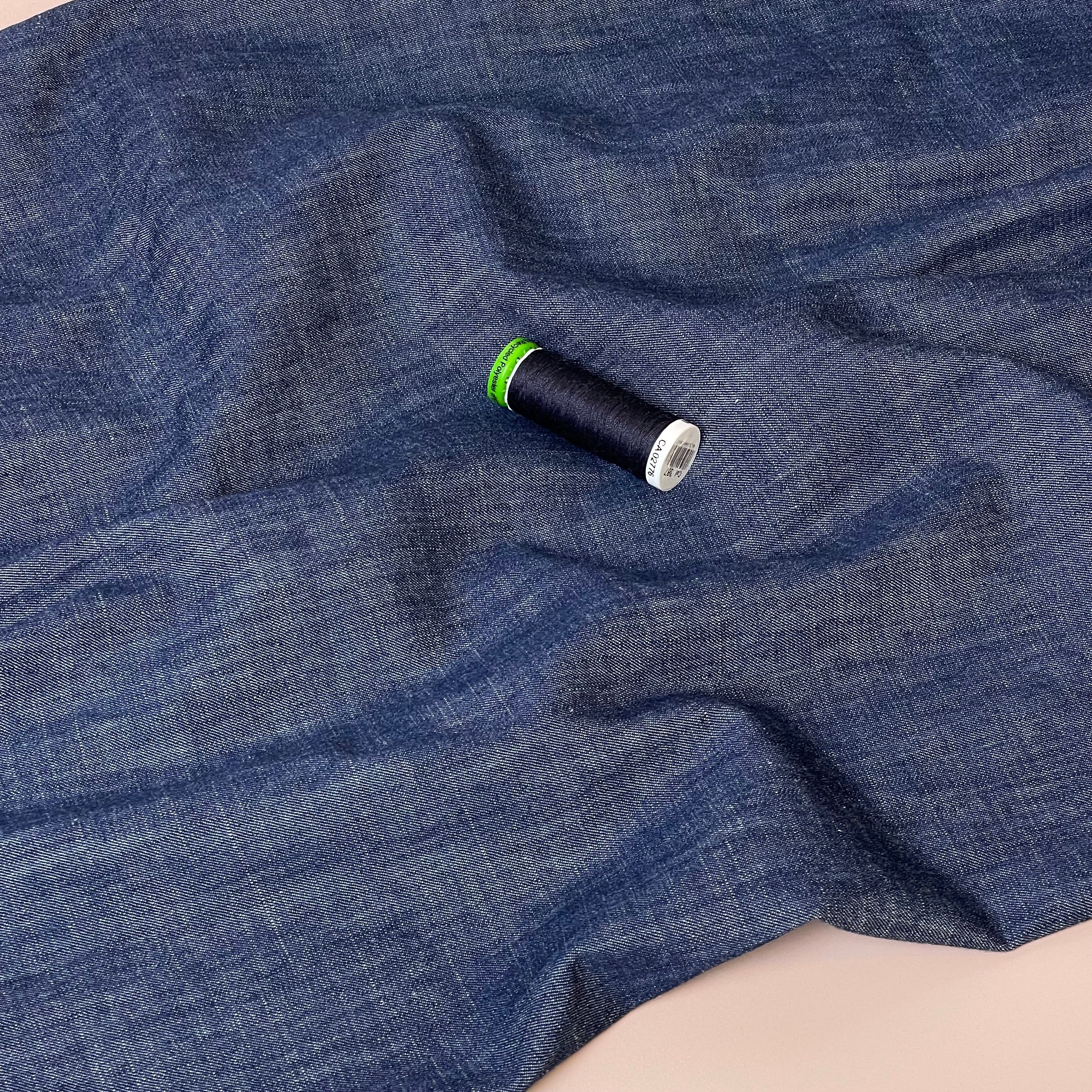 REMNANT 1.16 Metres - Dark Blue Denim Slub Fabric