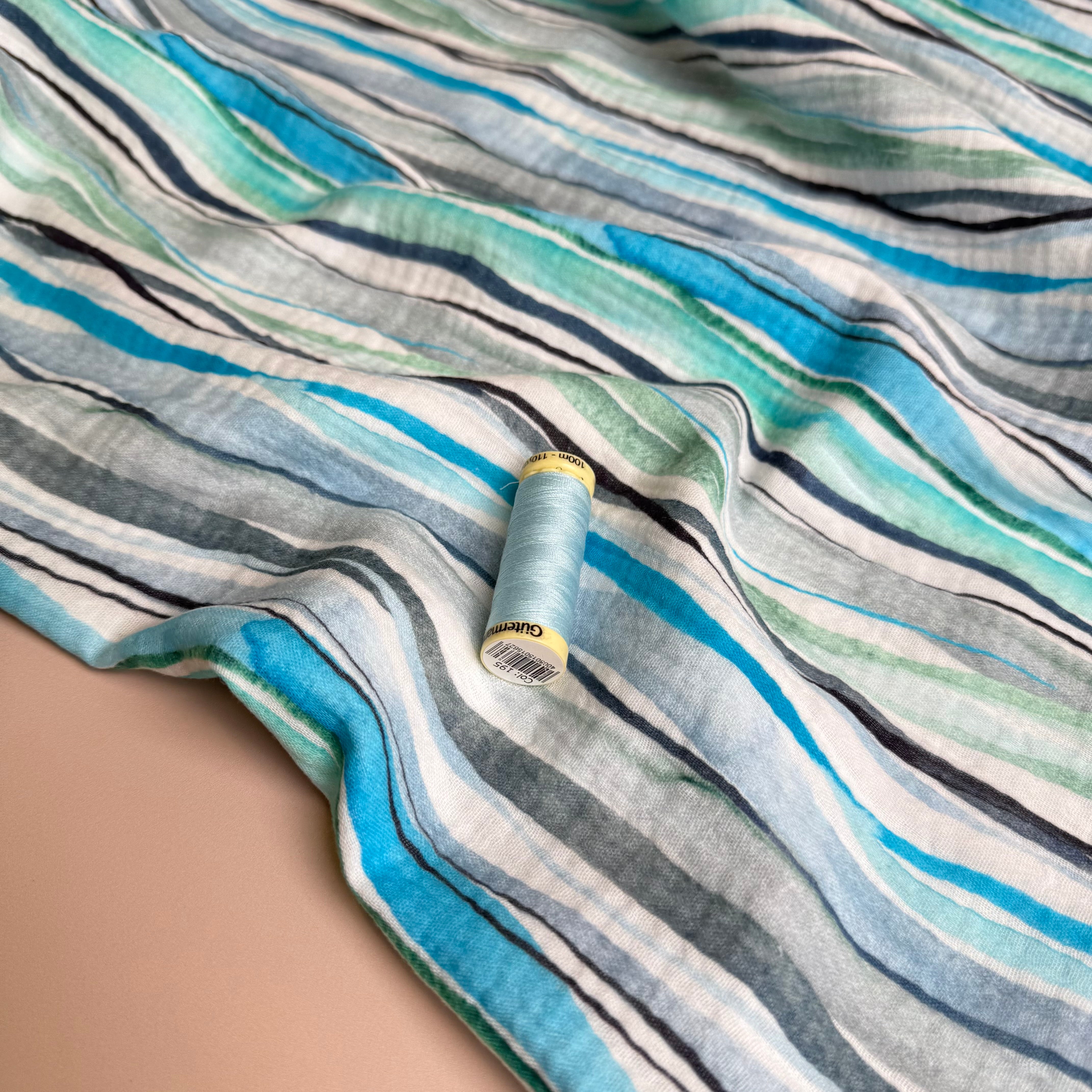 Ocean Vertical Stripes Cotton Double Gauze