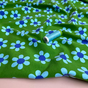 Graphic Flowers Green Cotton Jersey Fabric