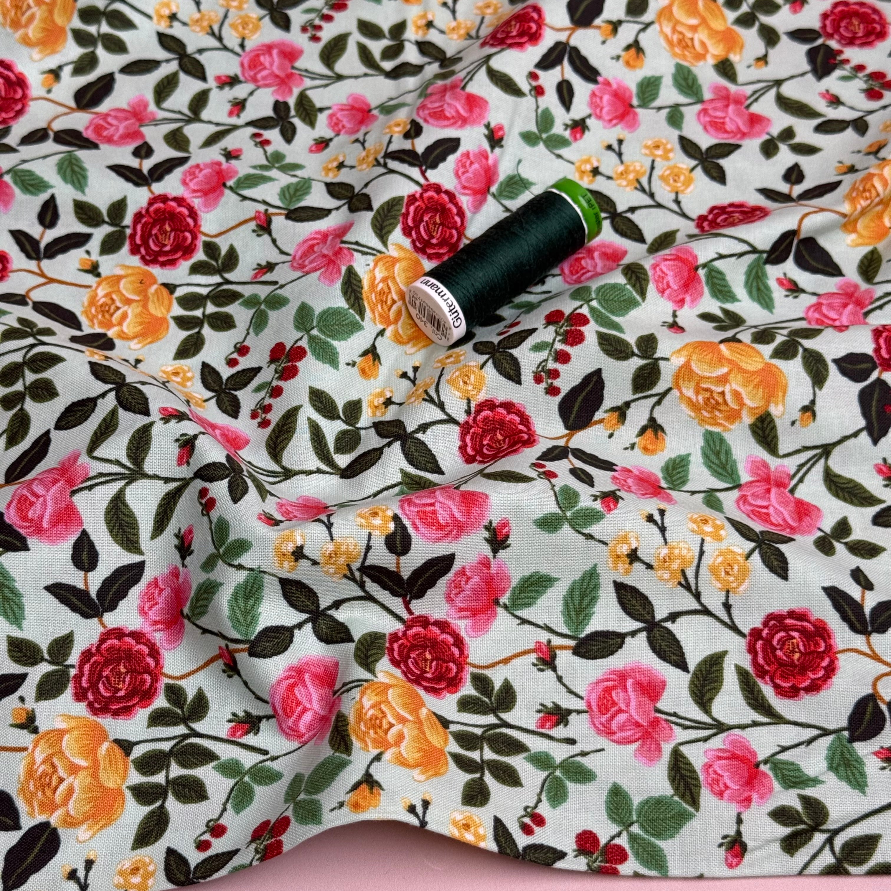 Rifle Paper Co - English Rose in Mint Cotton Fabric