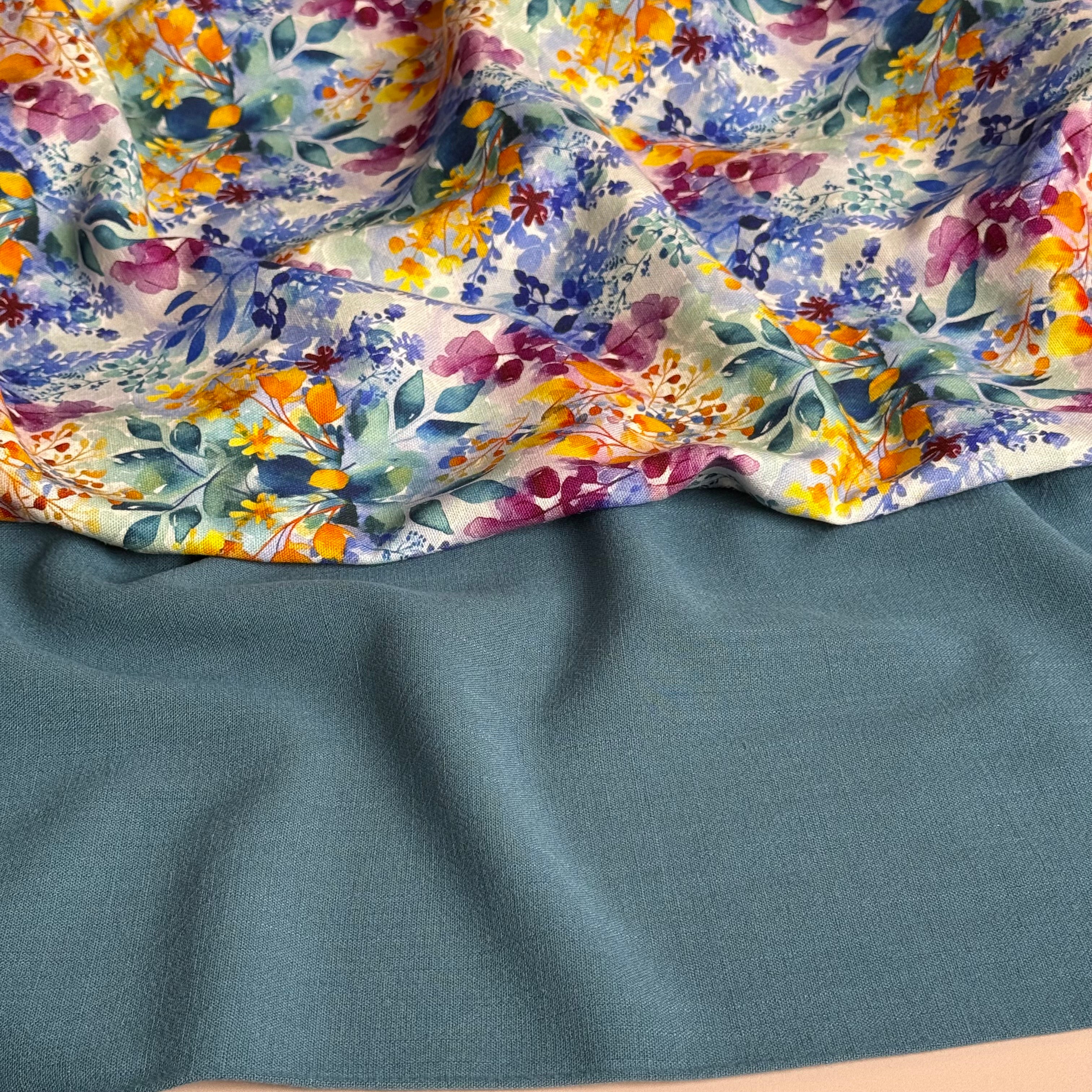 Painted Petals Viscose Linen Fabric