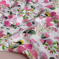 REMNANT 0.33 metre - Pink Petals on Embroidered Cotton Voile Fabric