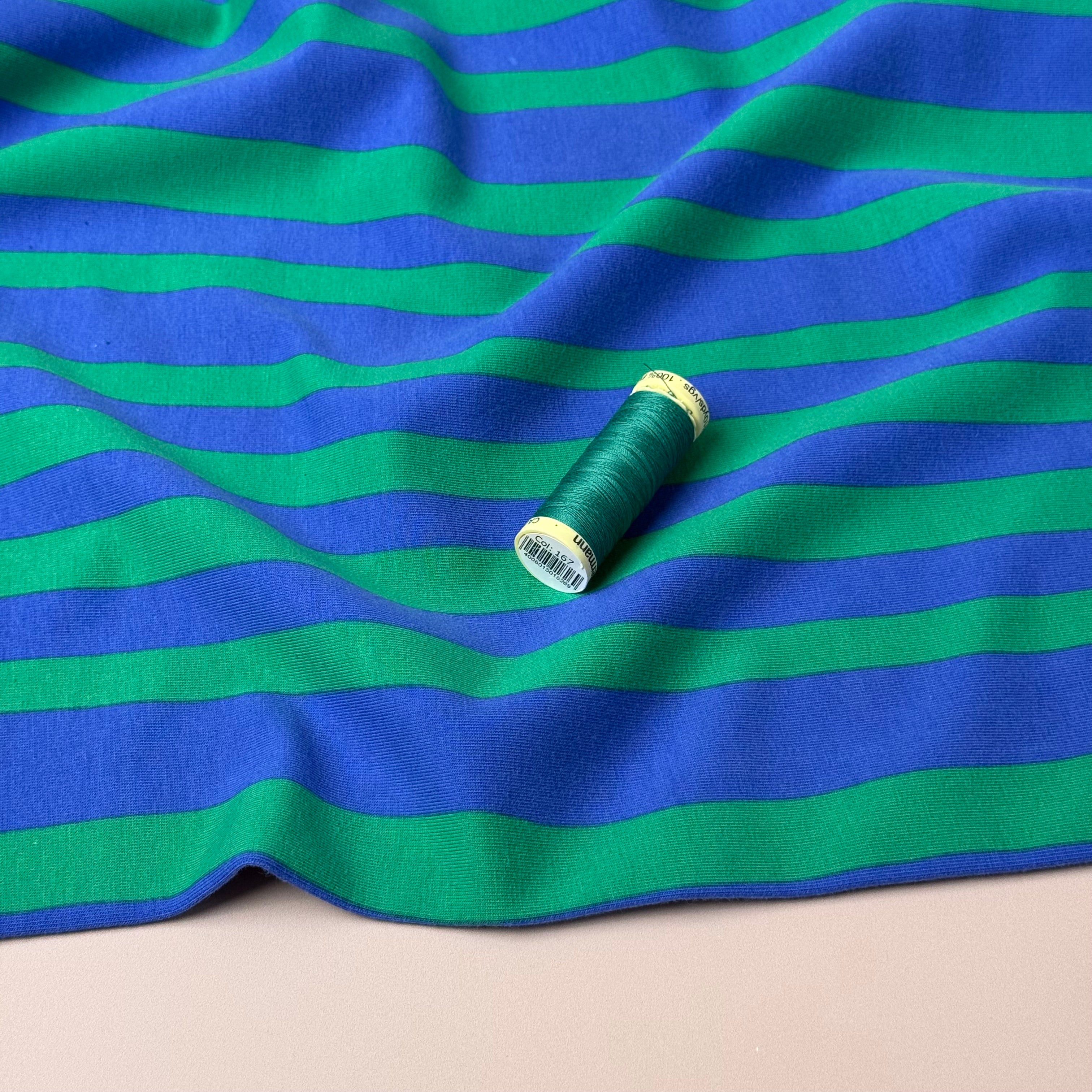 Wavy Stripes Blue Organic GOTS Cotton French Terry