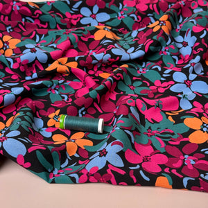 Graphic Floral Field Black Viscose Fabric