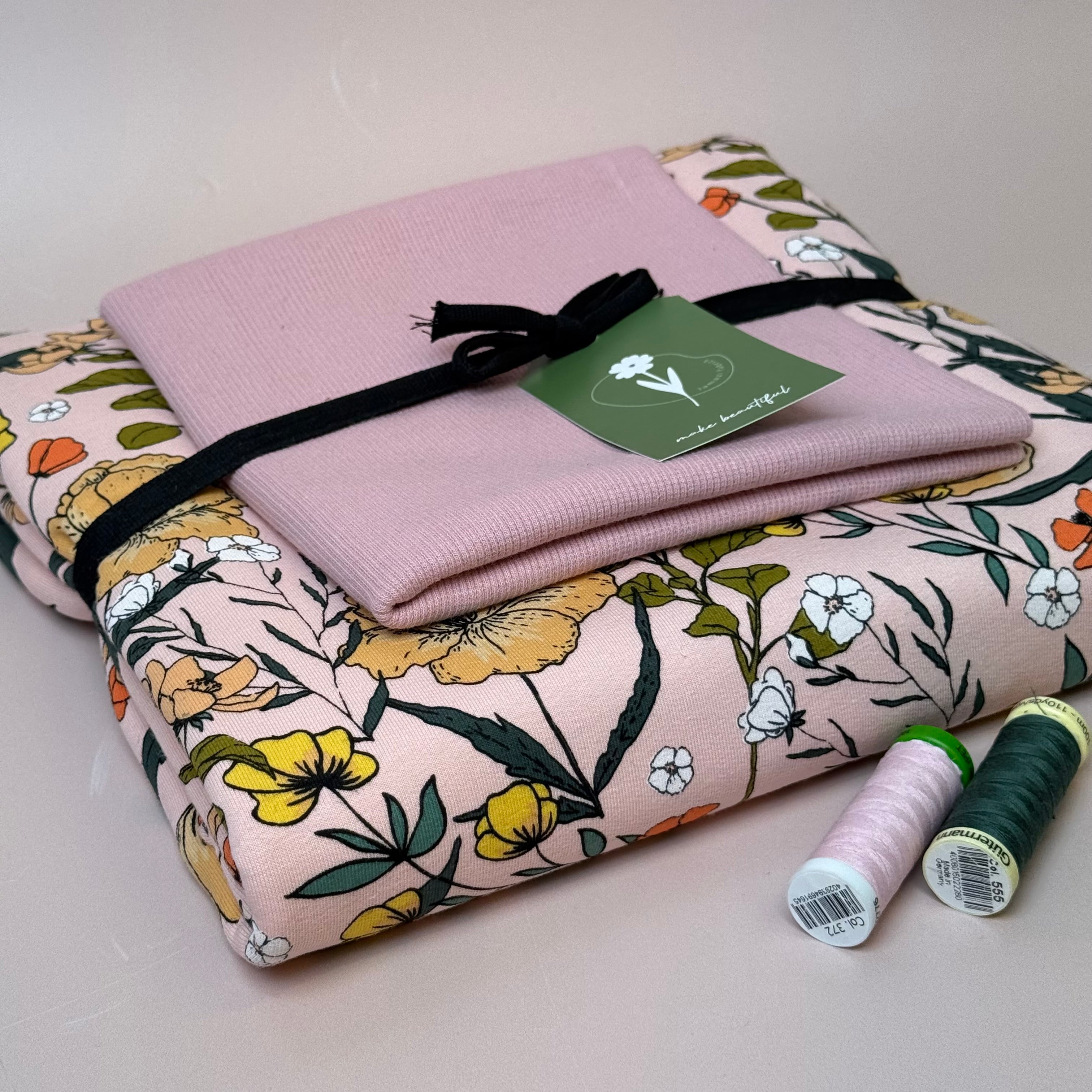 Colour Bundles - Summer Flowers French Terry and Ribbing