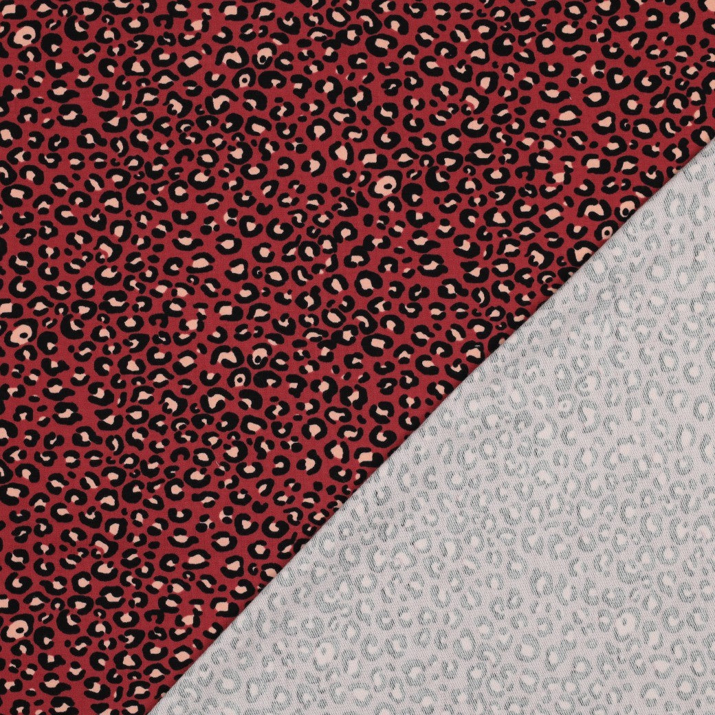 Animal Print Burgundy Cotton French Terry Fabric