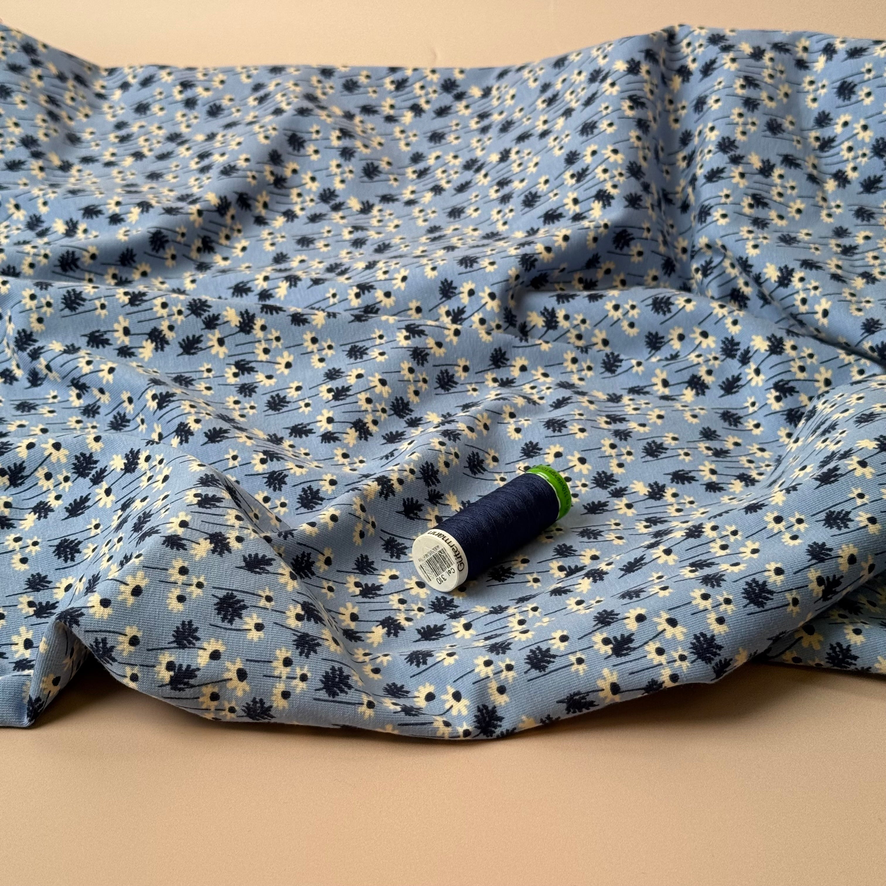 Winter Daisies Cotton Jersey Fabric