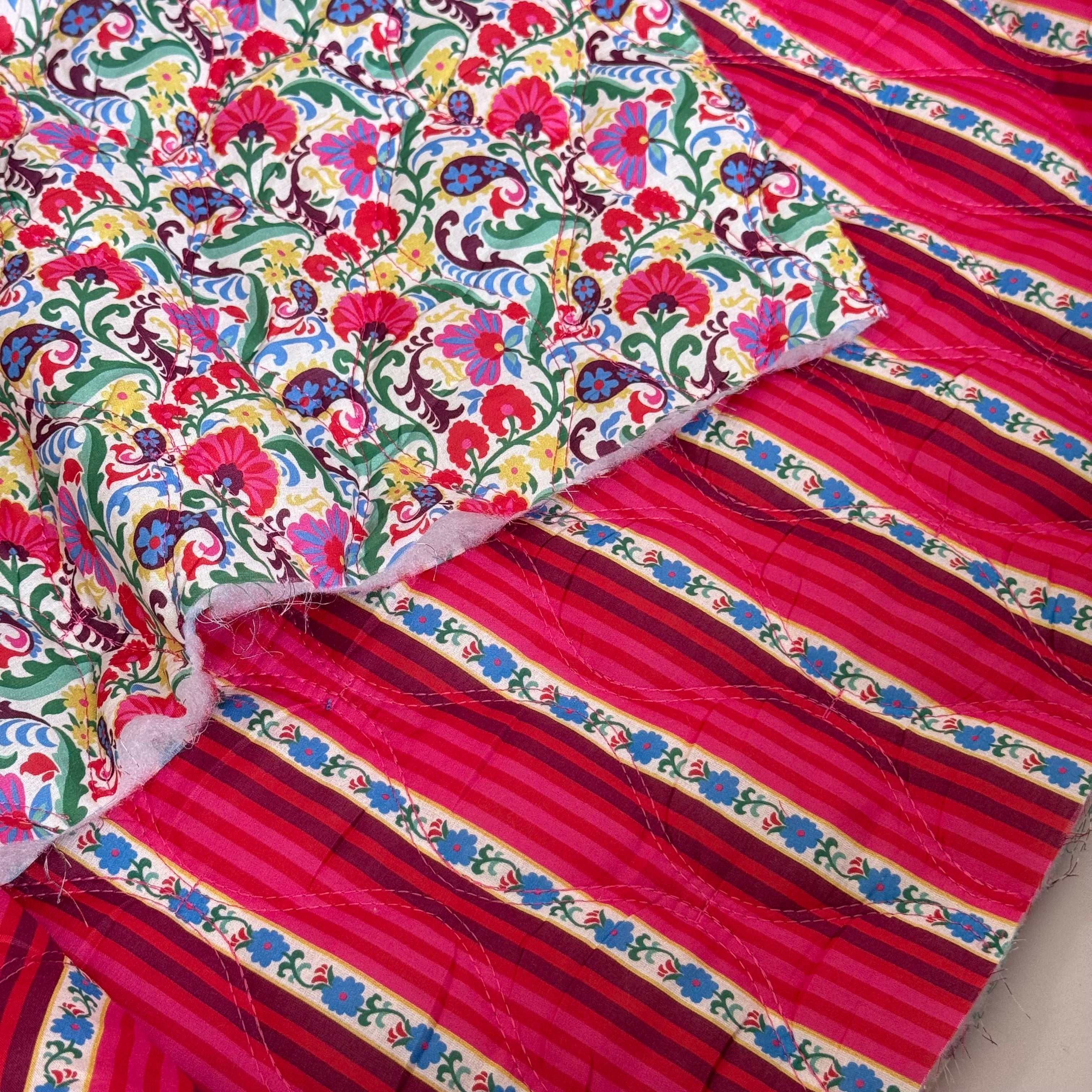 Paisley Flowers Red Quilted Cotton Fabric