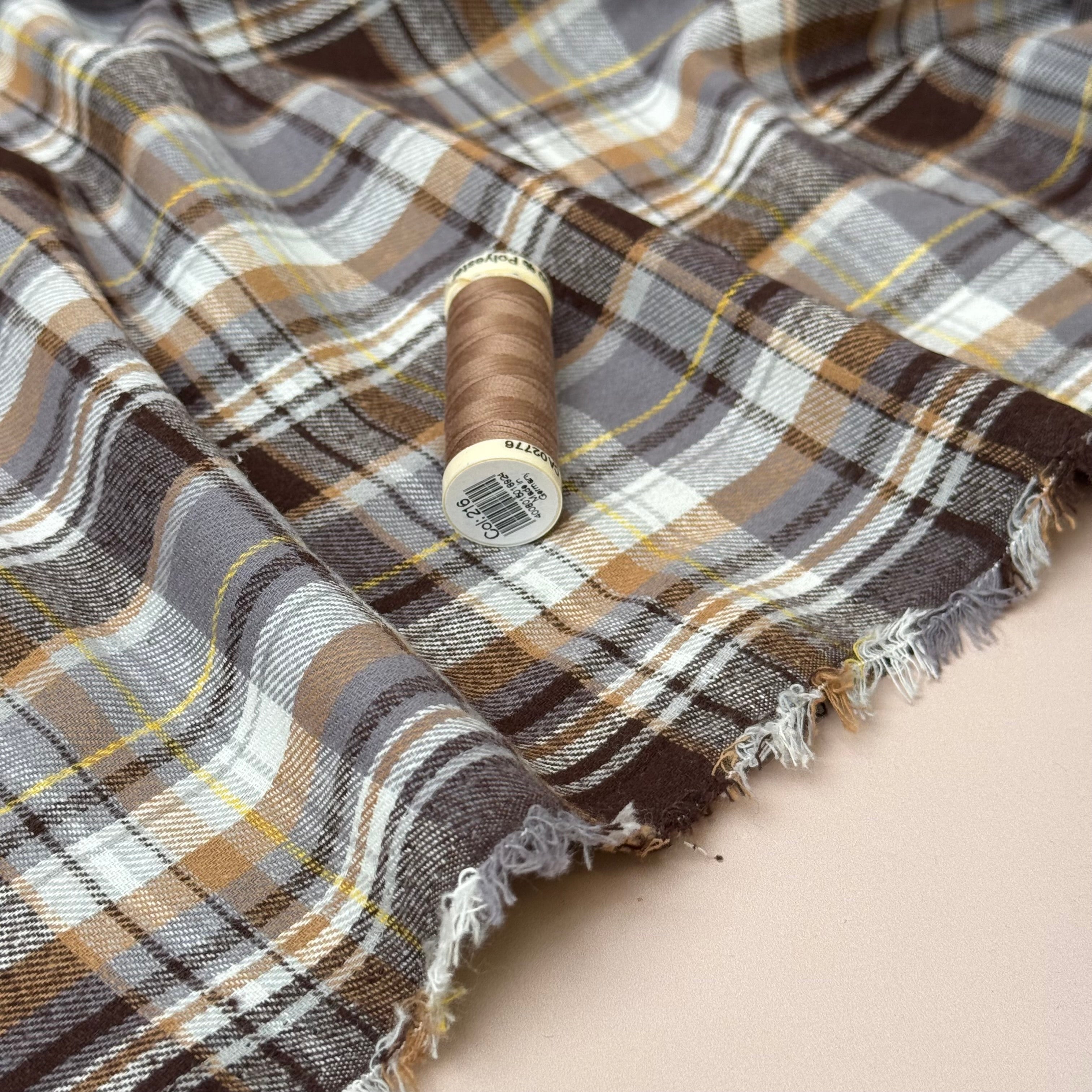 REMNANT 0.4 Metre - Plaid Brown Brushed Cotton Flannel