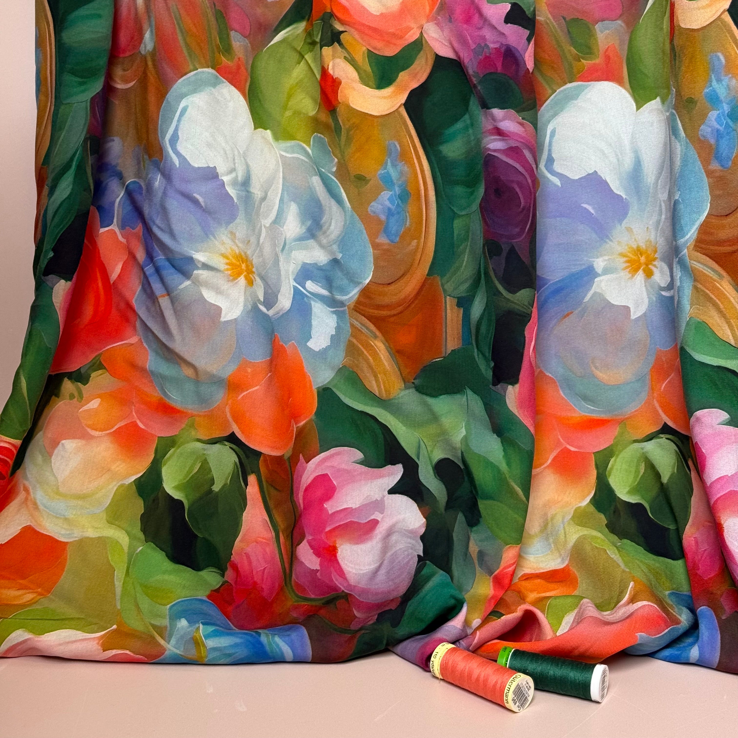 Painted Rose Garden Viscose Fabric