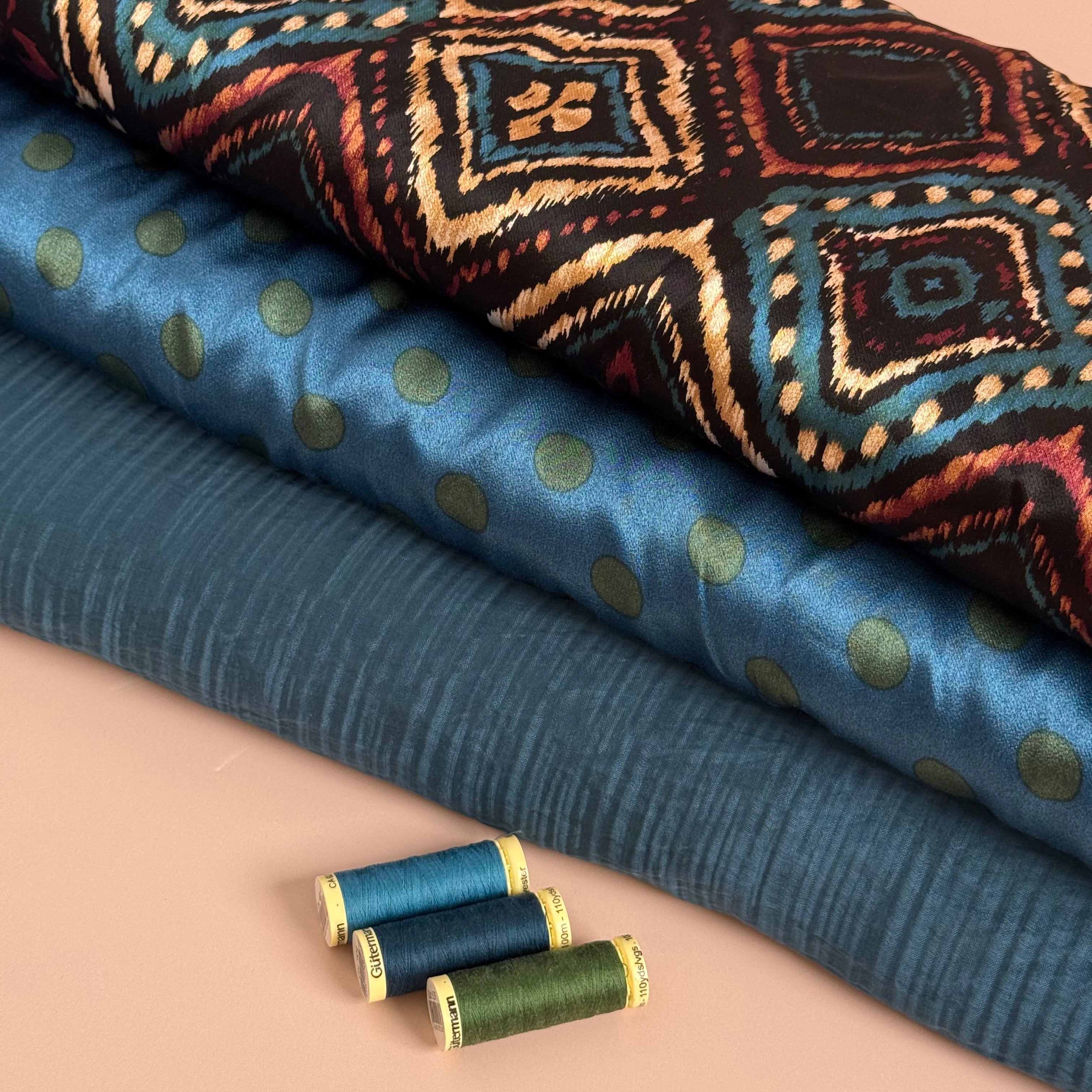Retro Shapes Spun Viscose Sateen Fabric
