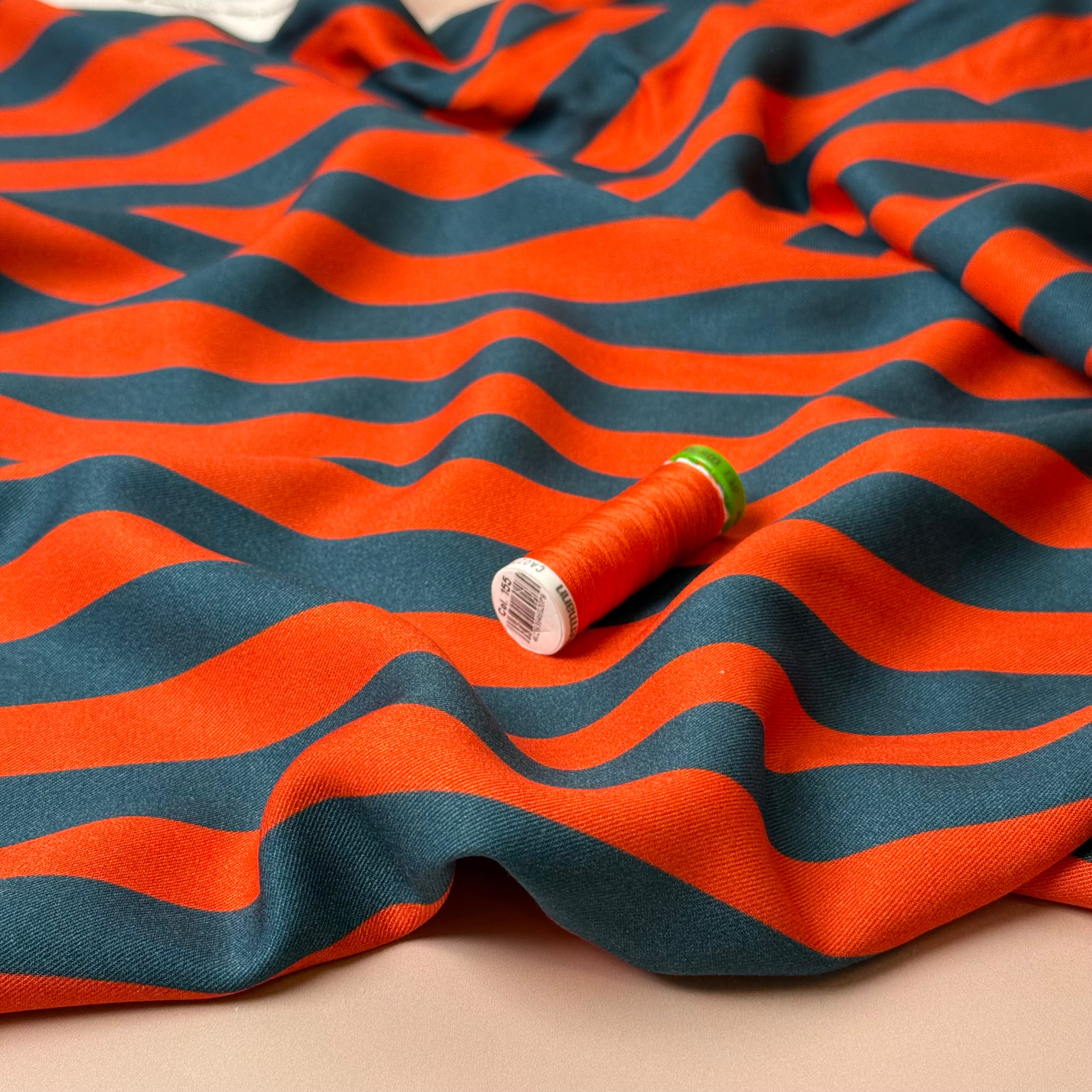 Light & Lush - Stripes in Orange & Teal Viscose Twill Fabric