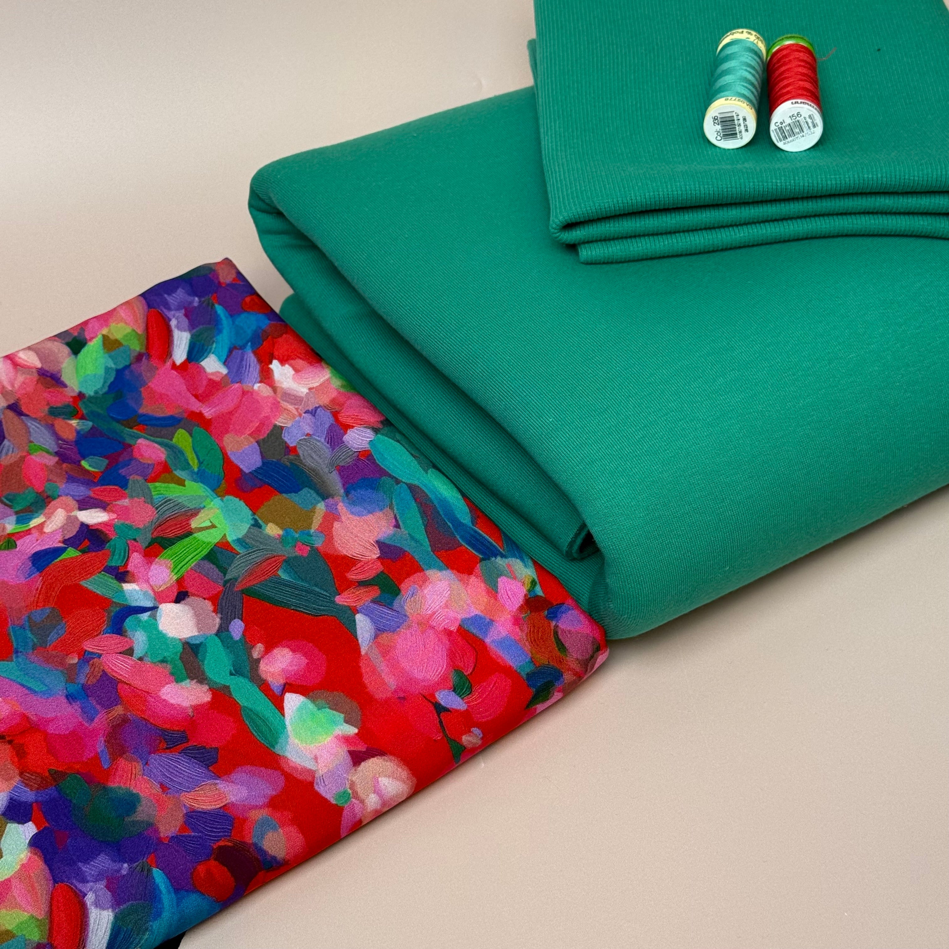 Make an Outfit Colour Bundle - Lupine Petals & Sweatshirting in Jolly Green with Ribbing