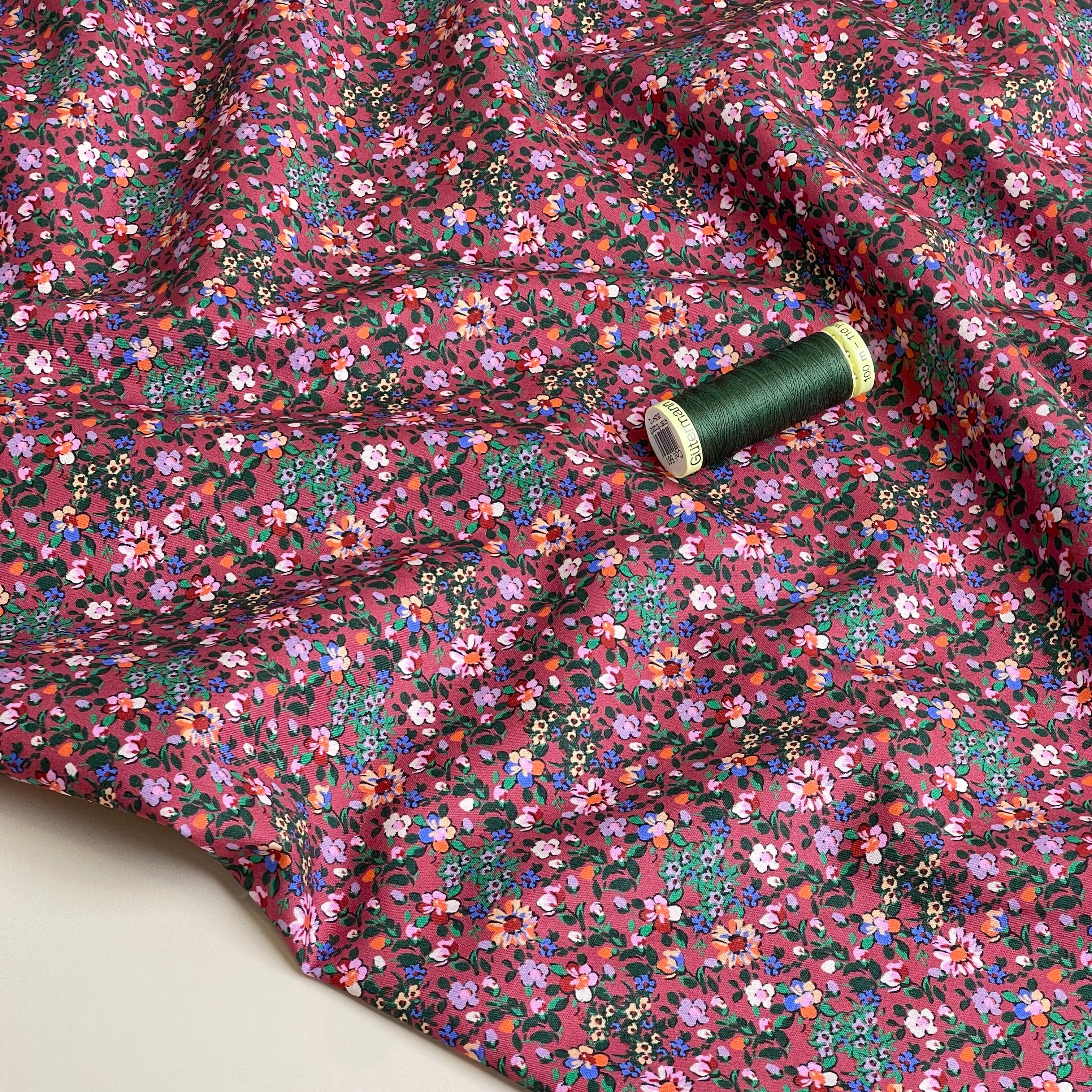 Ditsy Burgundy Flowers Fine Cotton Poplin Fabric