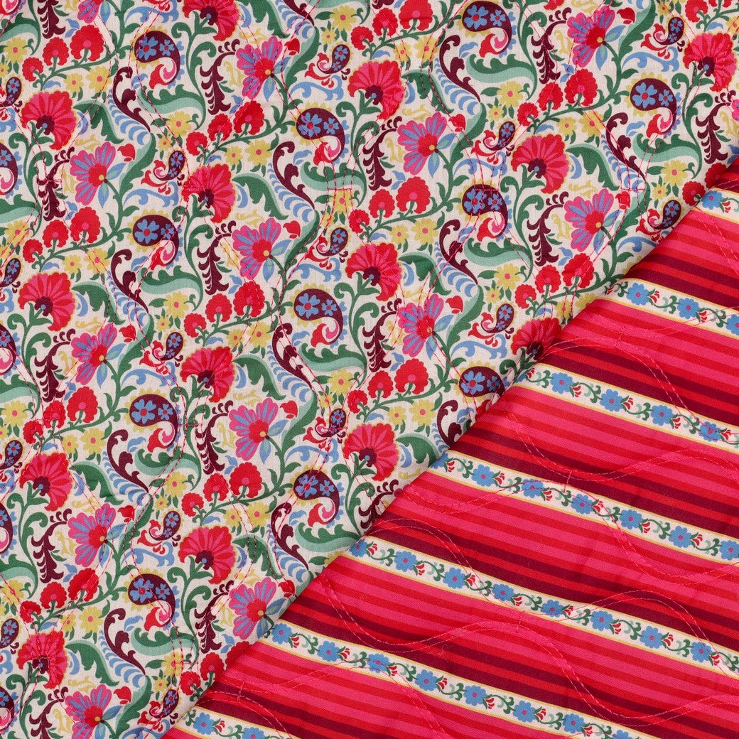 Paisley Flowers Red Quilted Cotton Fabric