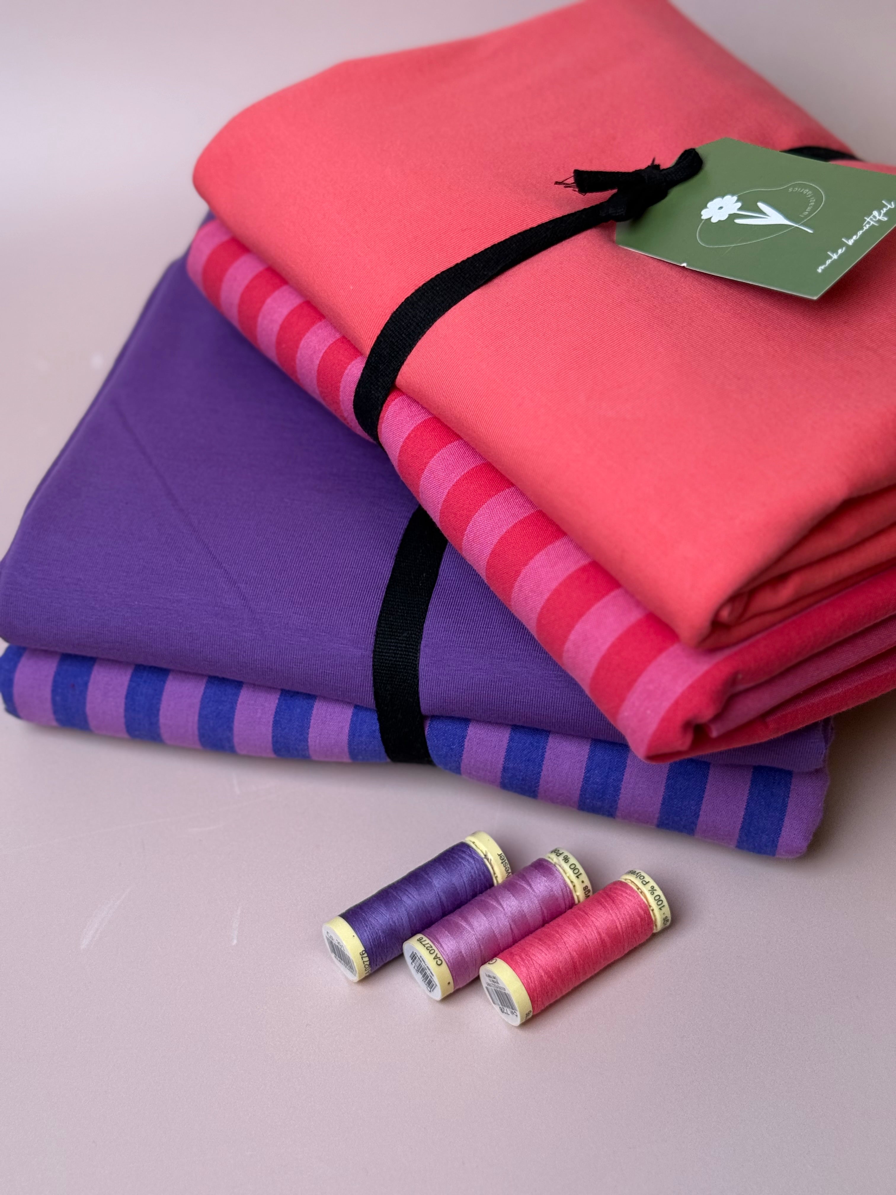 Limited Edition - Luxury Pyjama Kit with Purple Stripe Washed Cotton and Jersey