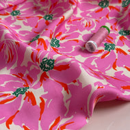 Painted Pink Flowers Lyocell Sateen Fabric
