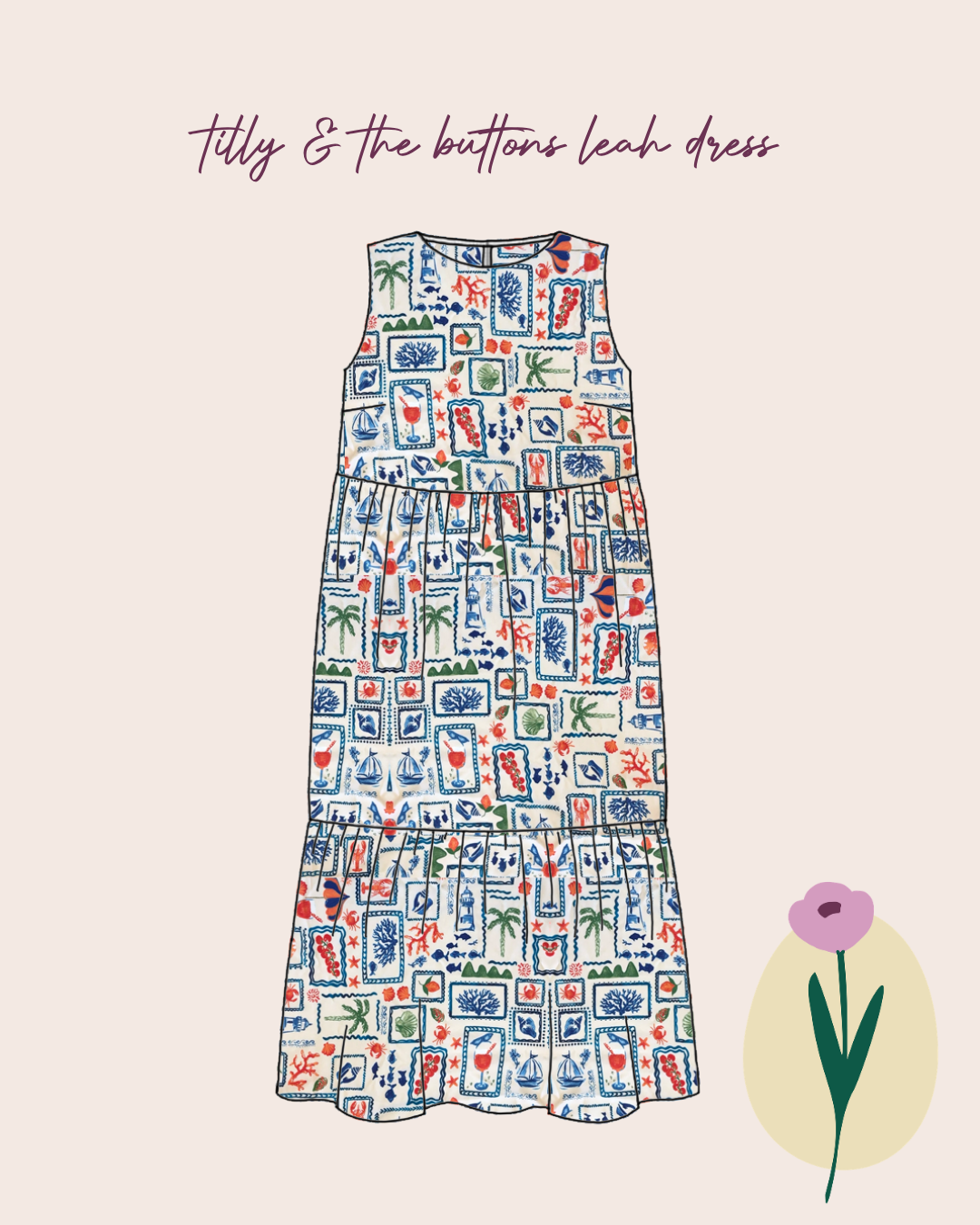 PRE-ORDER (arriving by end of May) - Seaside Postcard on Warm Beige Viscose Poplin Fabric