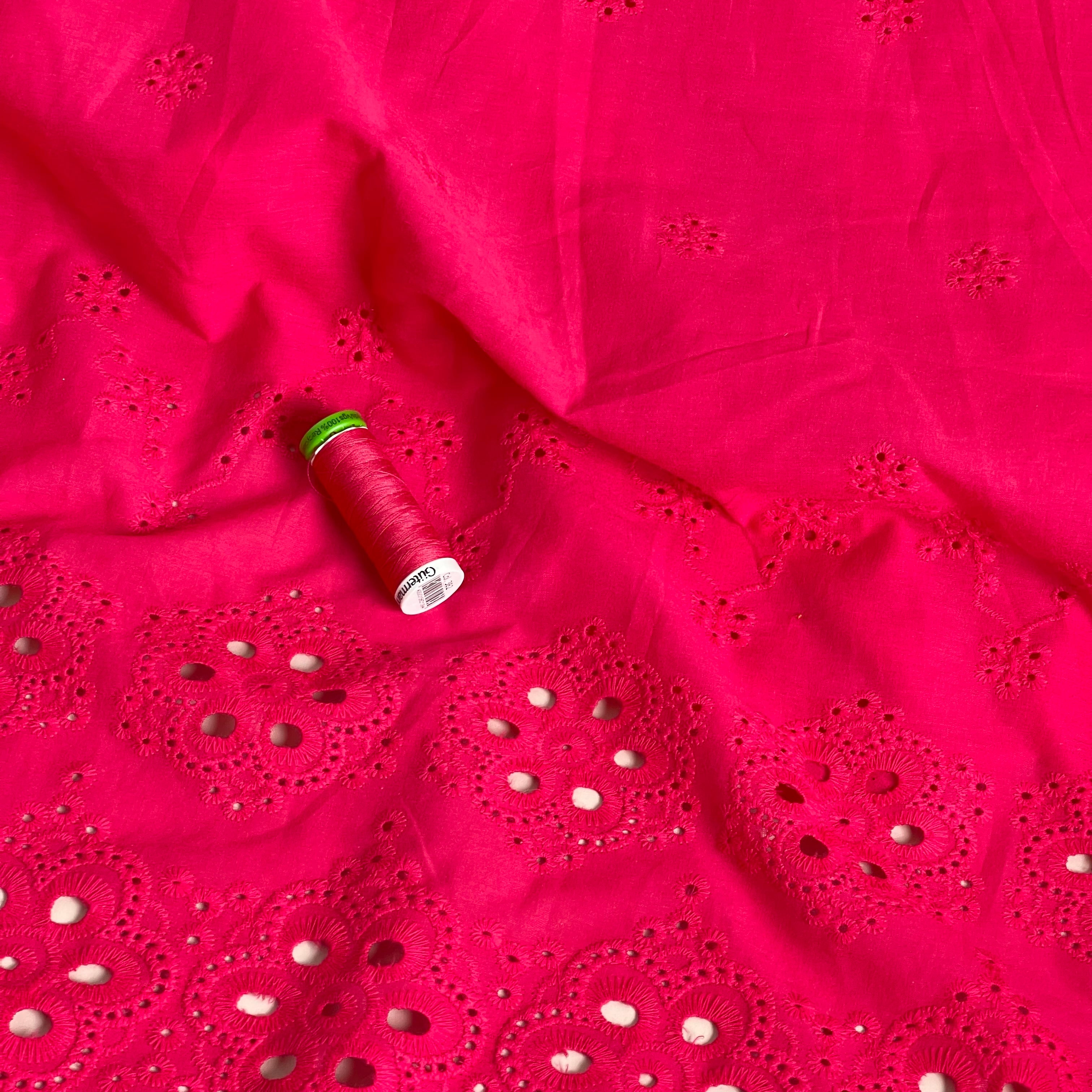 Scalloped Embroidered Fuchsia Cotton Fabric