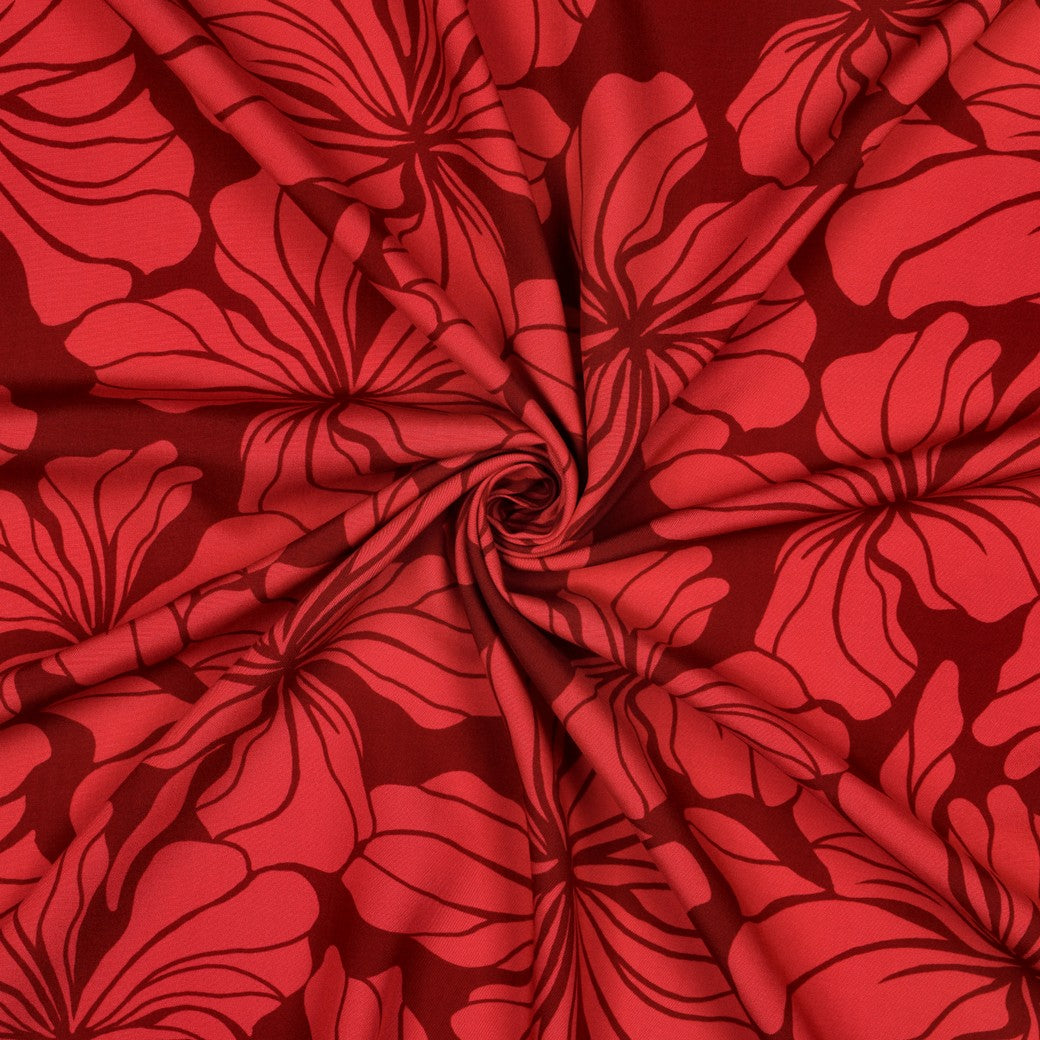 Monochrome Lilies in Red Viscose Fabric