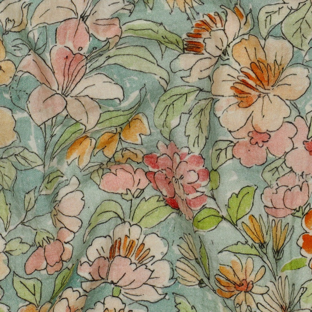Watercolour Flowers Cotton Double Gauze