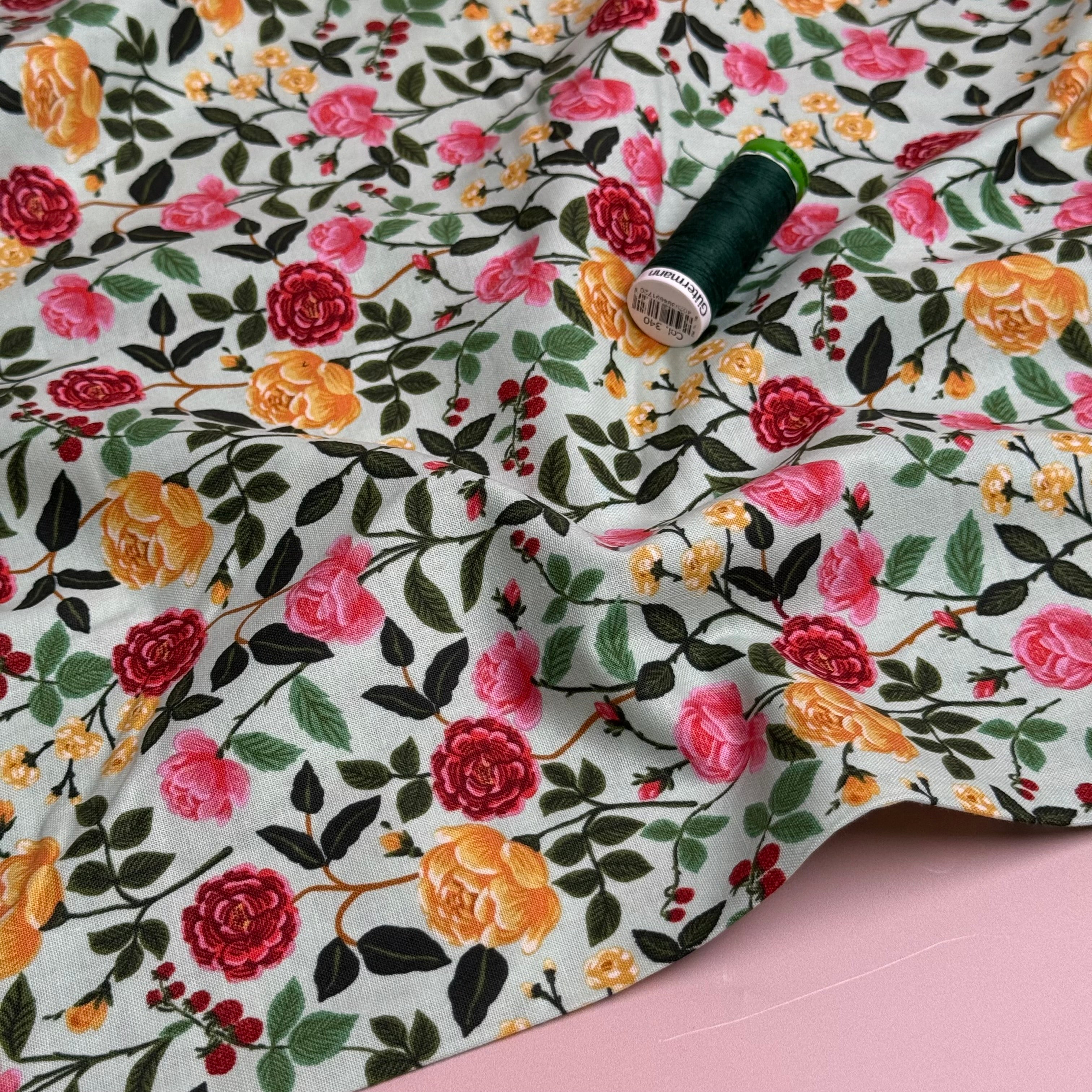 Rifle Paper Co - English Rose in Mint Cotton Fabric