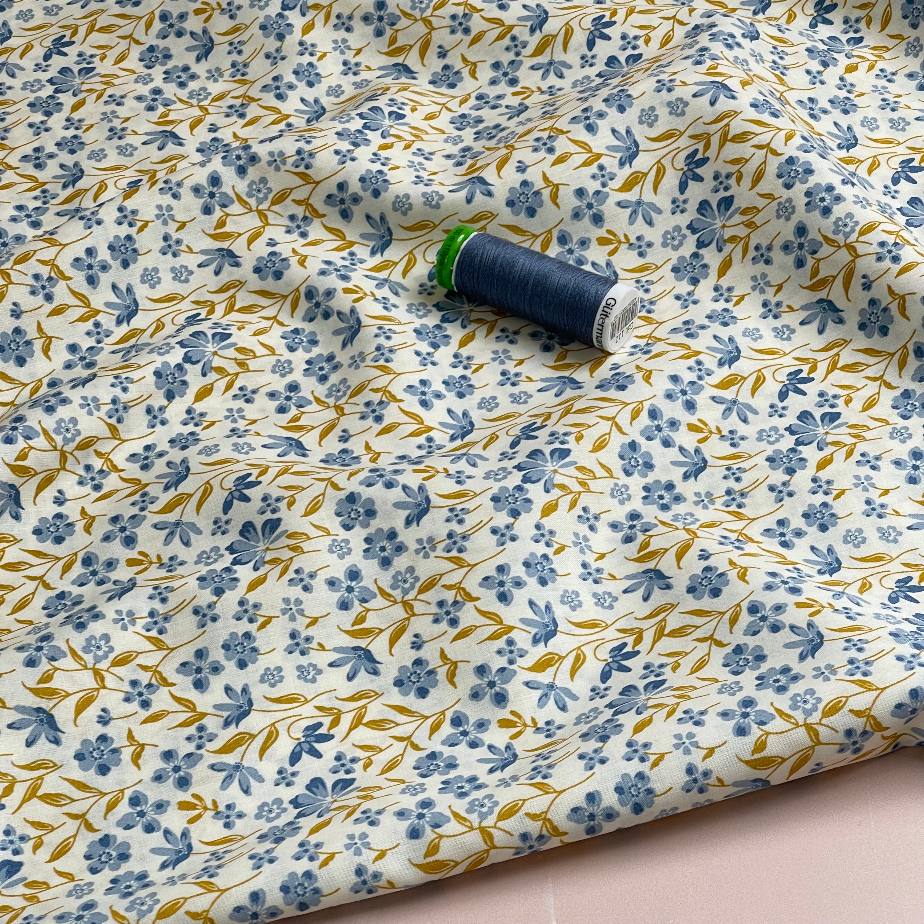 Blue Flowers Fine Cotton Poplin Fabric