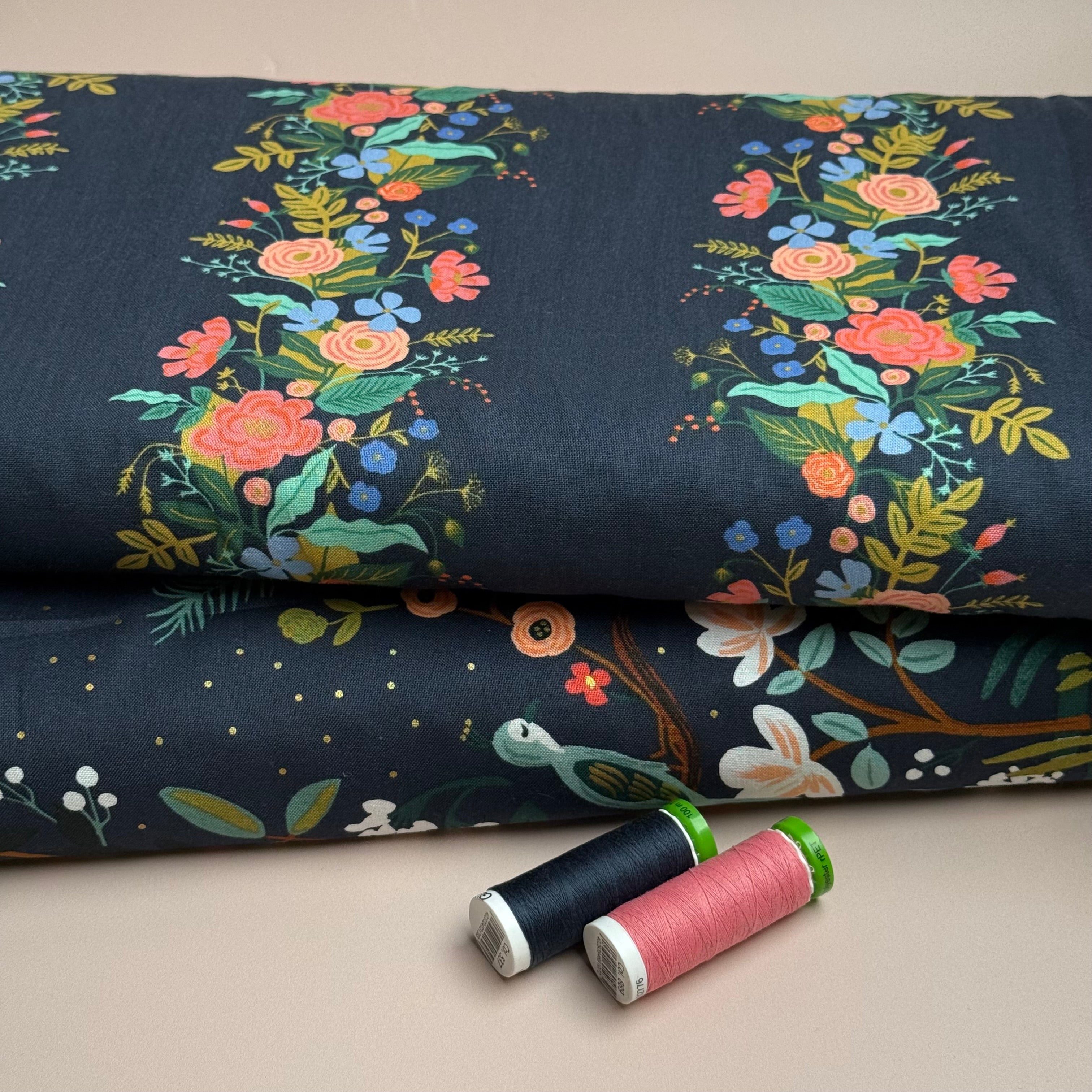 Rifle Paper Co - Floral Vines Dark Navy Japanese Cotton from English Garden