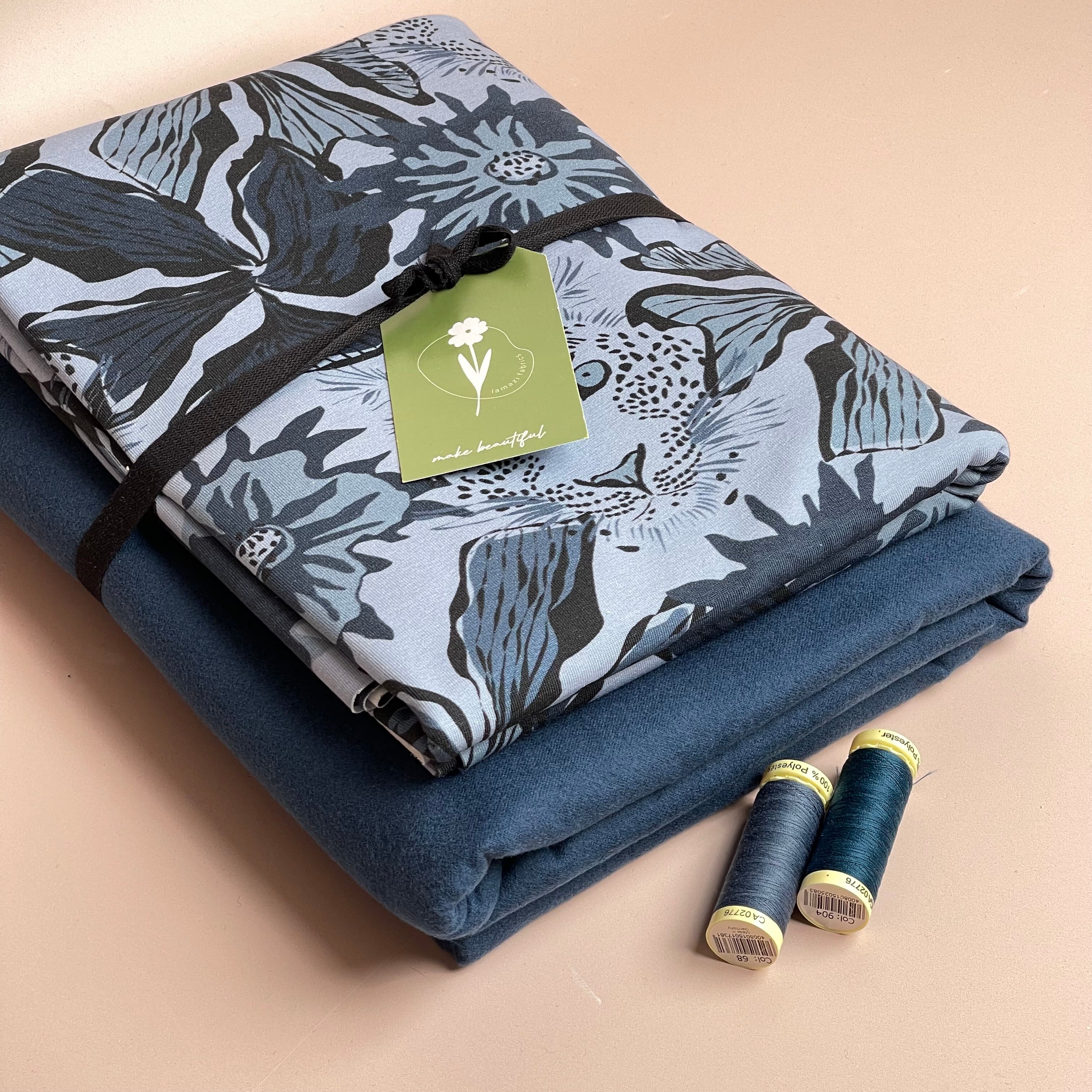 Limited Edition - Luxury Pyjama Kit with Printed Cotton Jersey and Deep Ocean Flannel