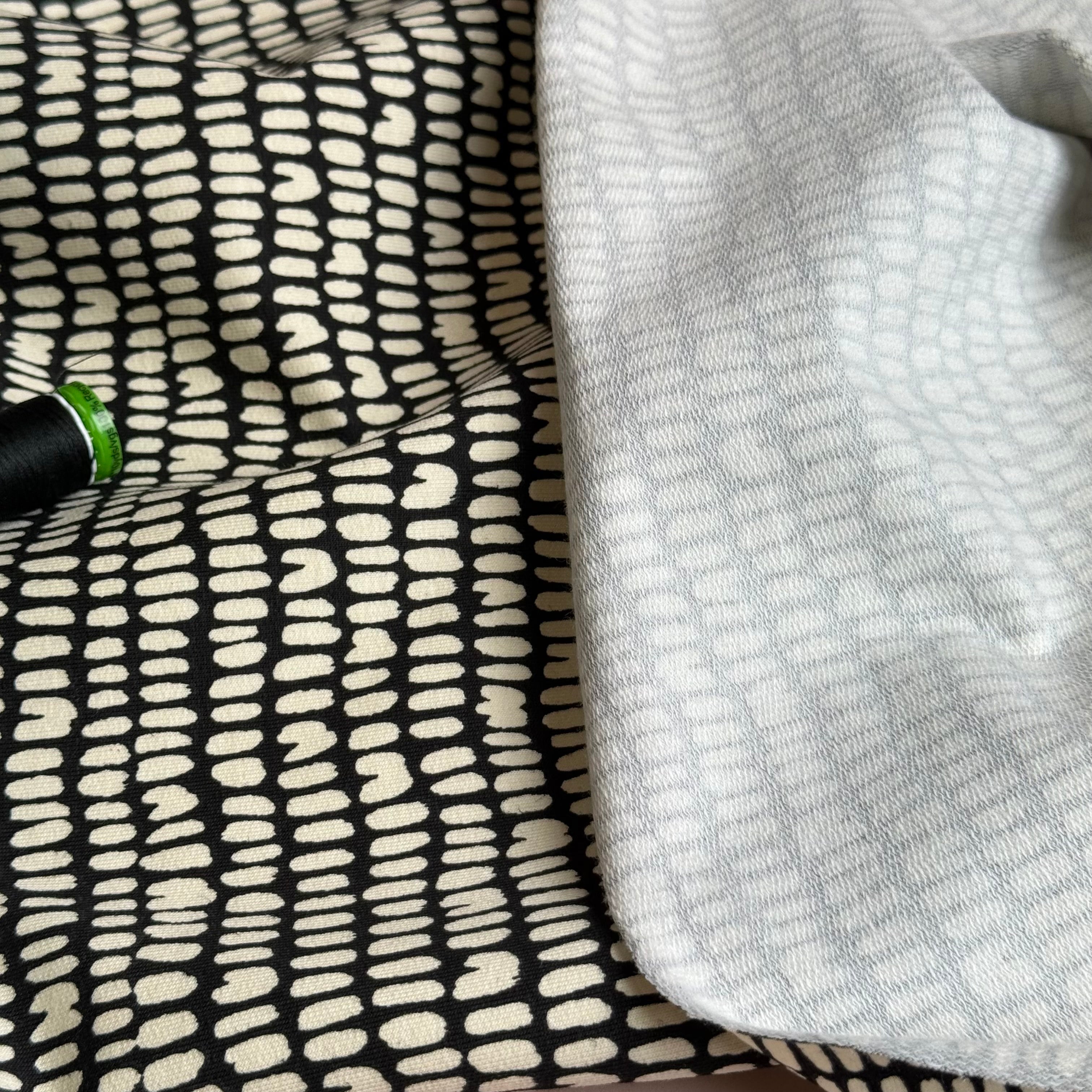 Broken Lines on Black Cotton French Terry