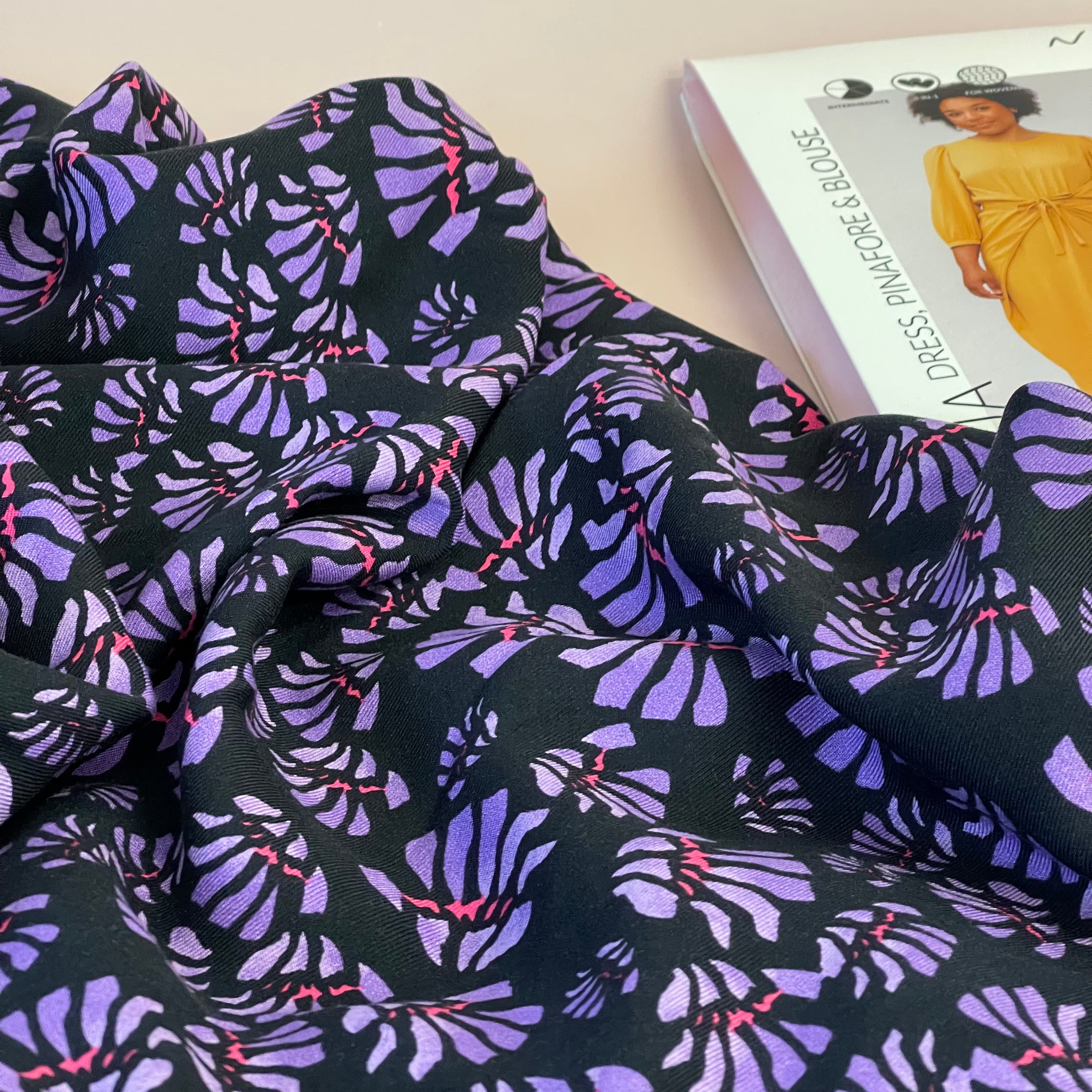 Sewing Kit - Lilja Blouse & Dress Sewing Kit in Abstract Purple Flowers Viscose Twill