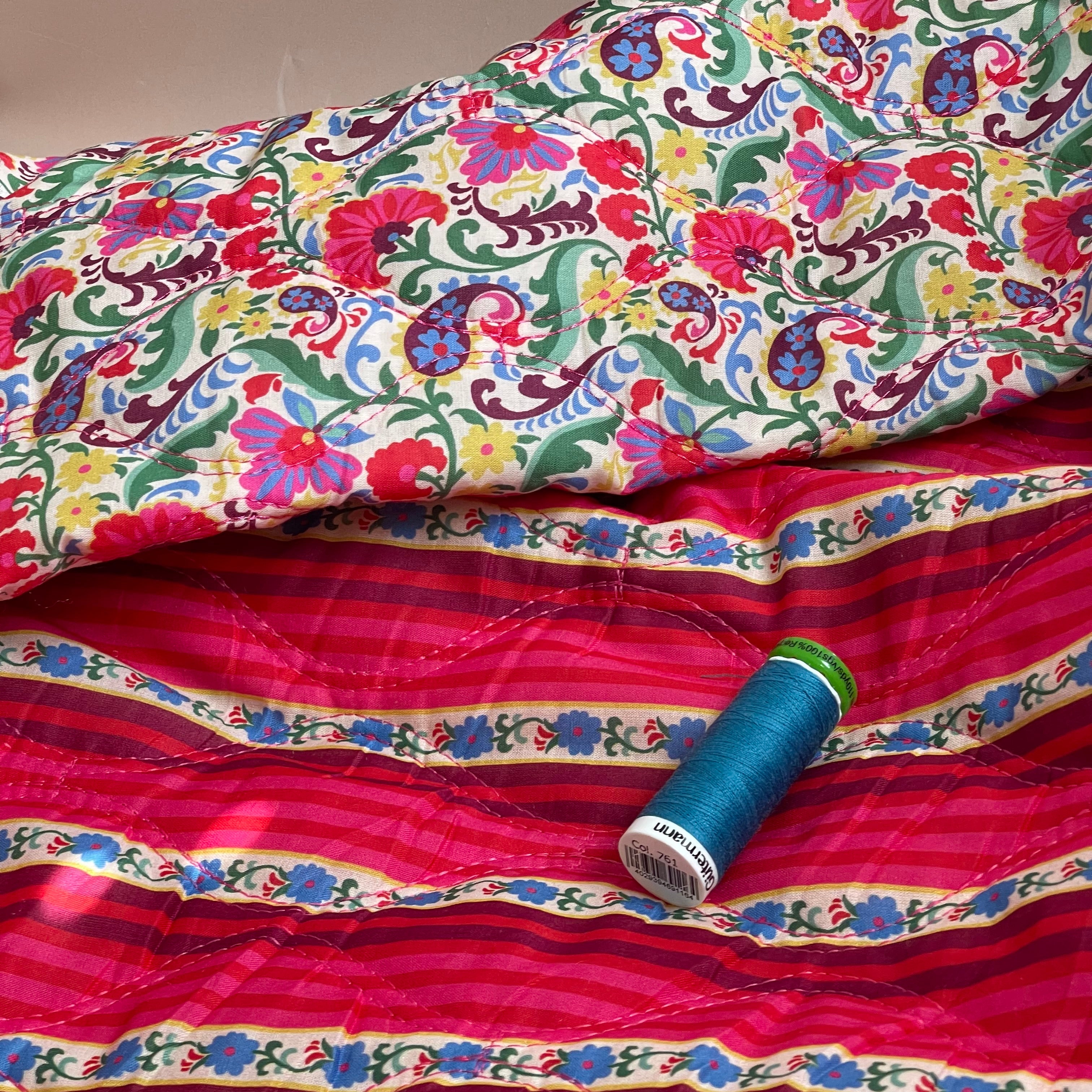 Paisley Flowers Red Quilted Cotton Fabric