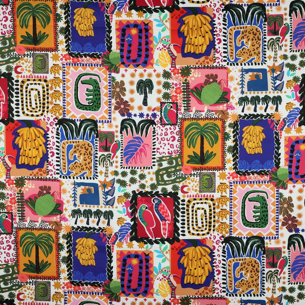 Tropical Patchwork Cotton Sateen Fabric
