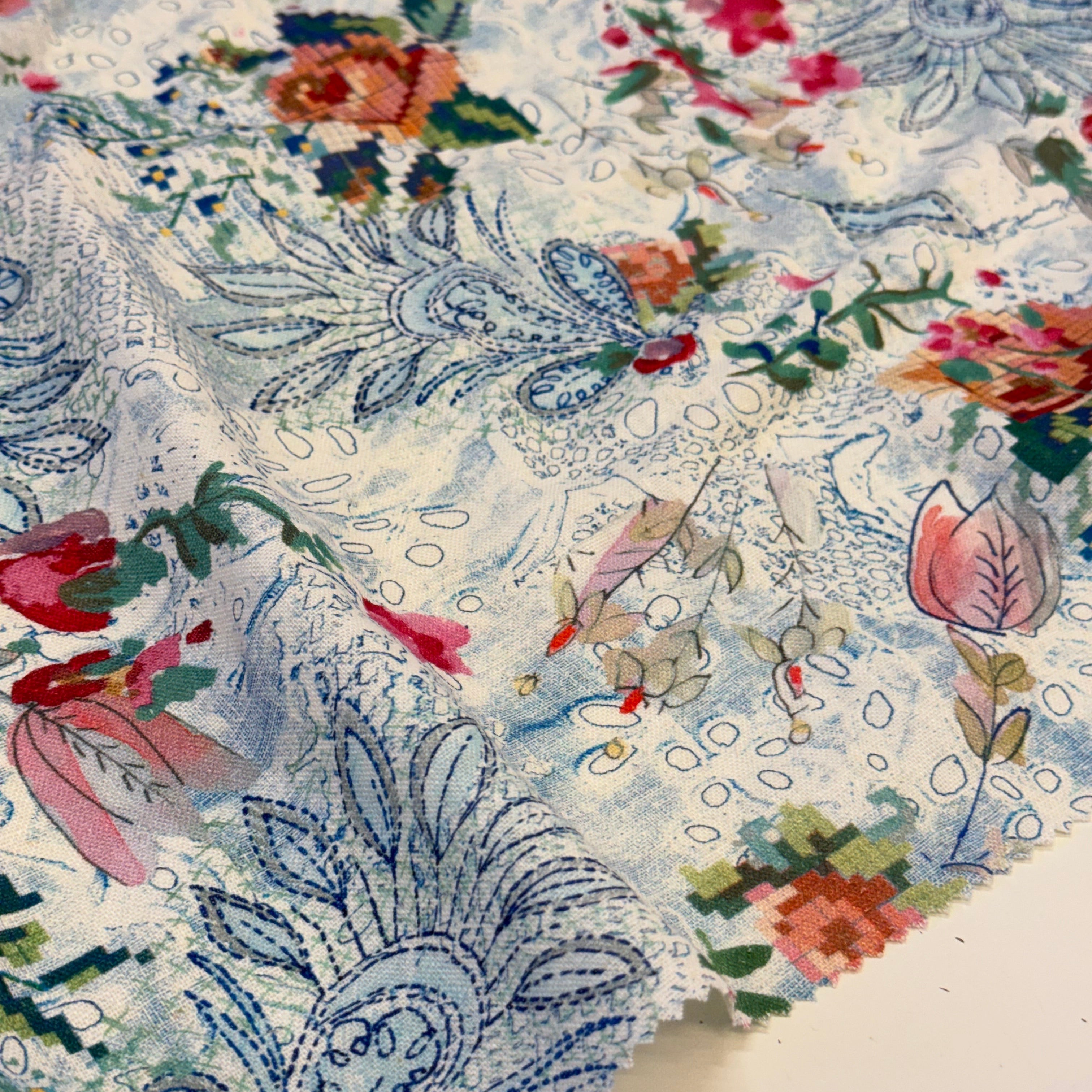 PRE-ORDER (arriving at the end of May) - Vintage Lace Linen Viscose Blend Fabric