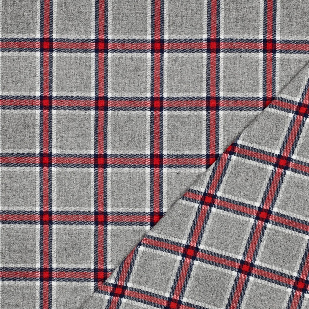 Grey & Red Checks Brushed Cotton Flannel