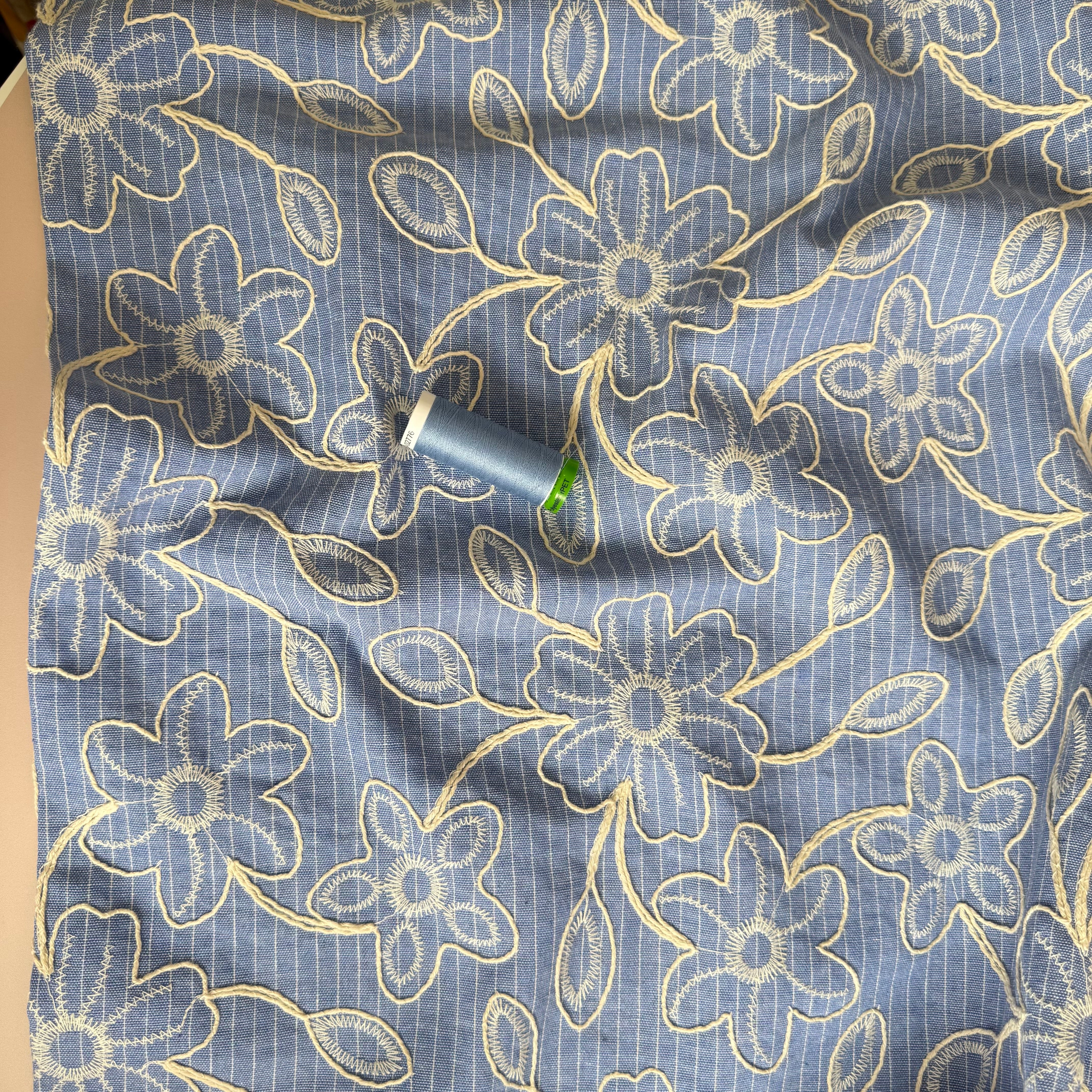 Striped Cotton with Embroidered Flowers