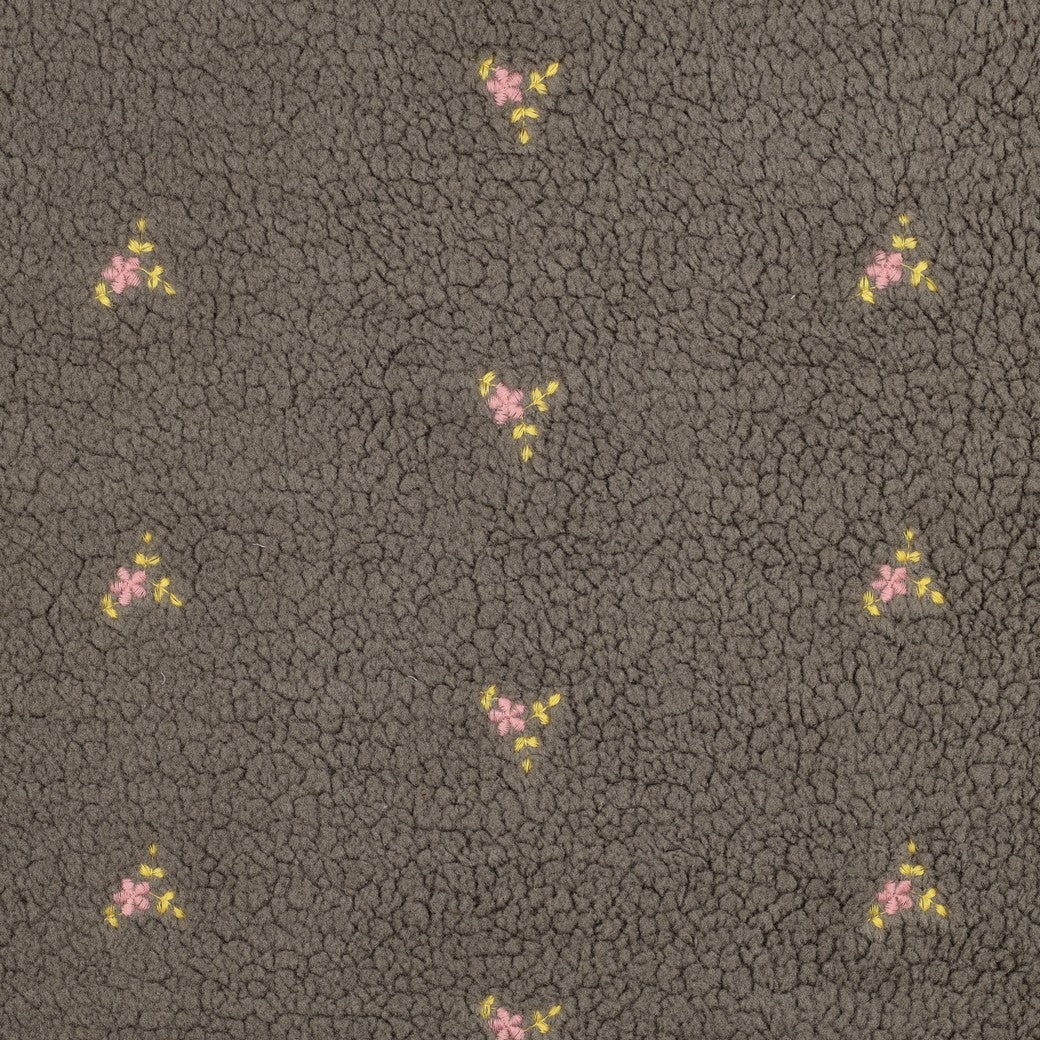 Teddy Fabric with Embroidered Flowers in Grey