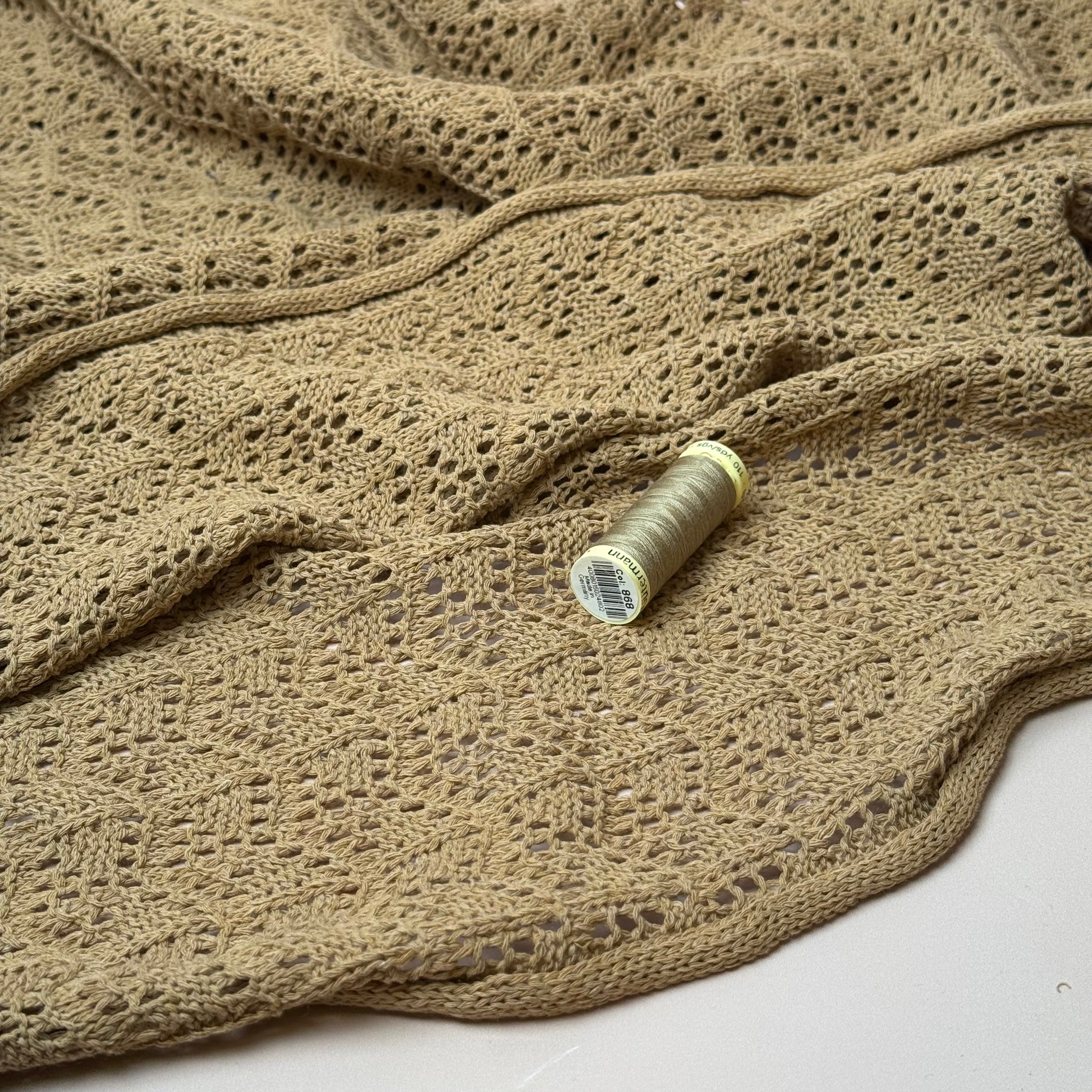 Pure Cotton Crochet Knit in Camel