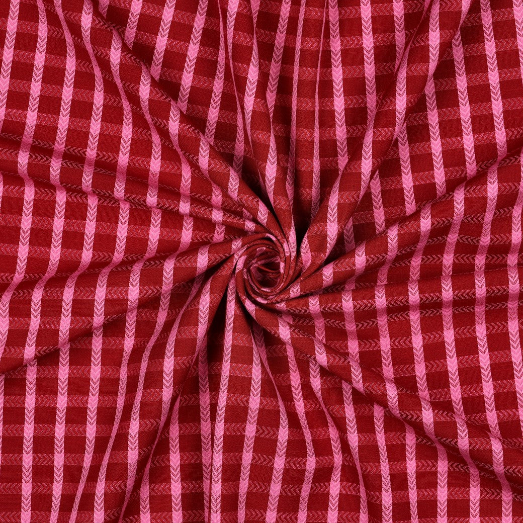 Boho Chevron Checks Red Yarn Dyed Cotton Jacquard