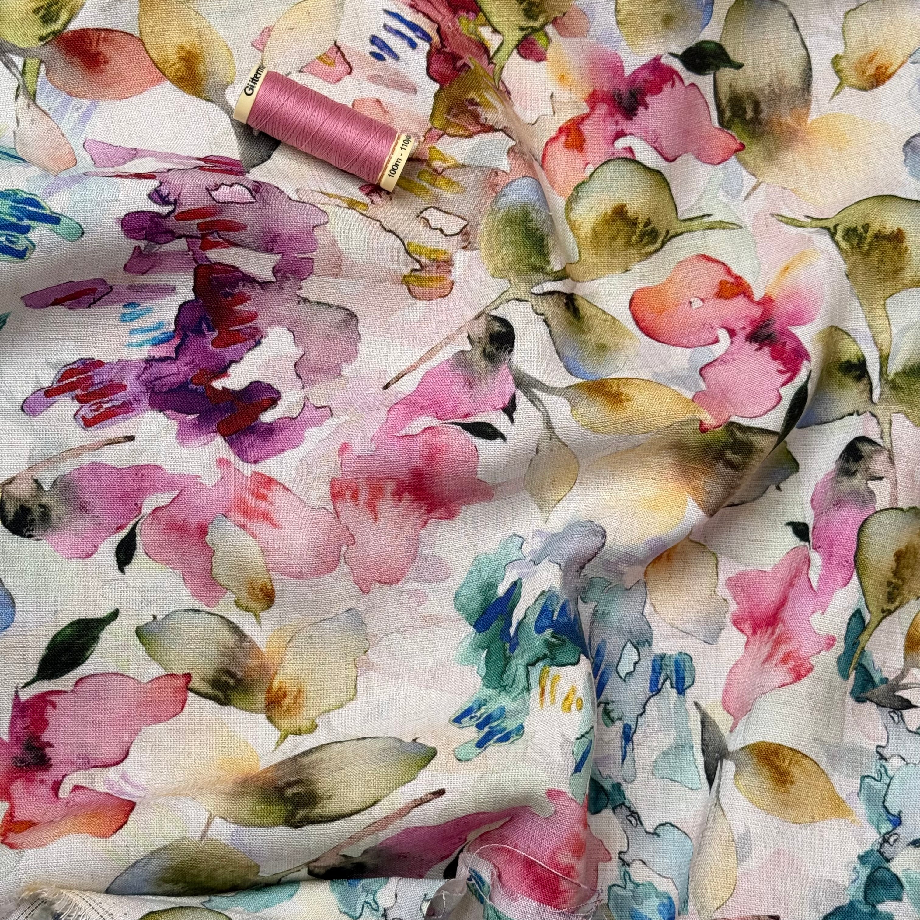 Watercolour Petals Viscose Linen Fabric