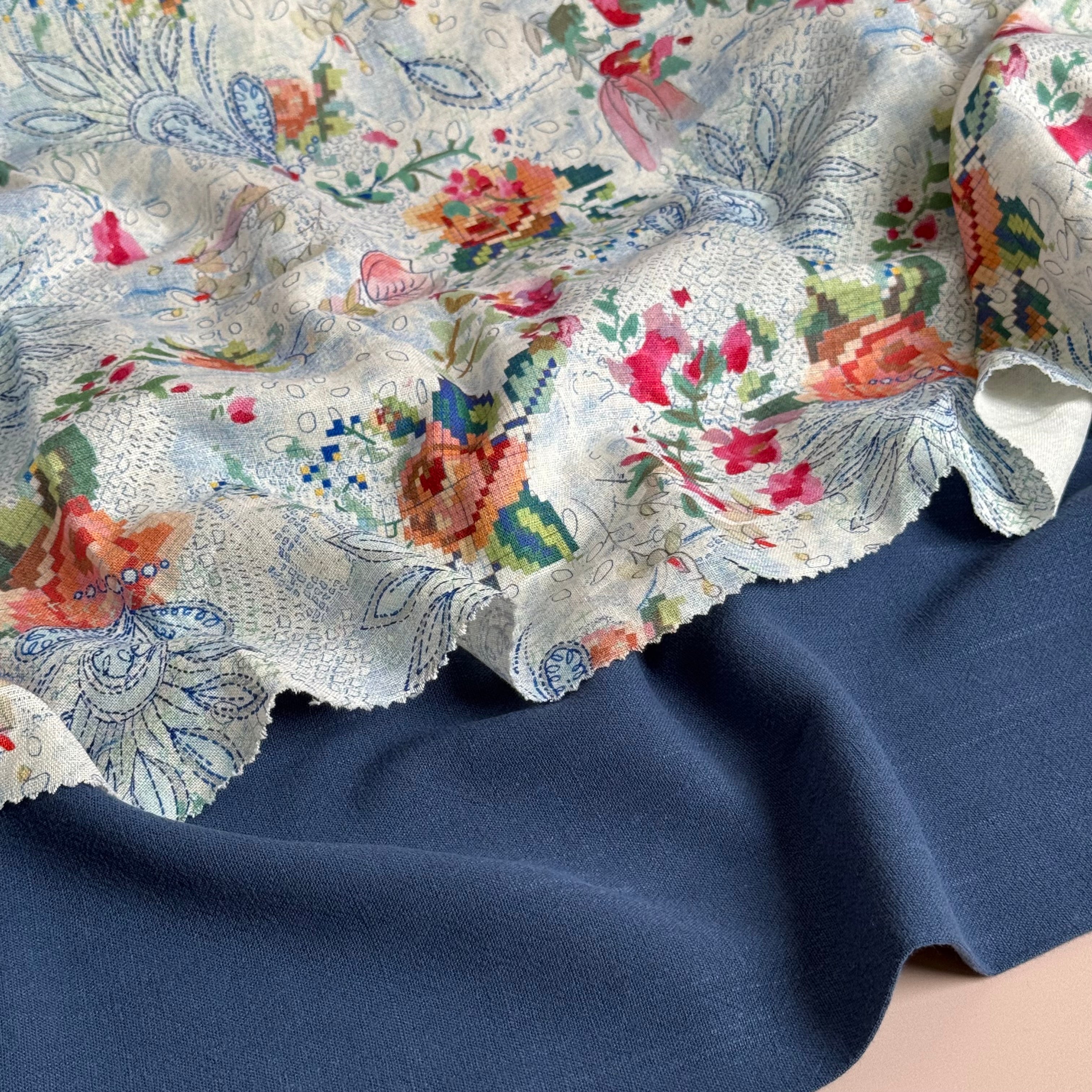 Flow Sailor Blue Viscose Linen Blend Dress Fabric Lamazi Fabrics Flow Sailor Blue Viscose Linen Blend Dress Fabric Lamazi Fabrics