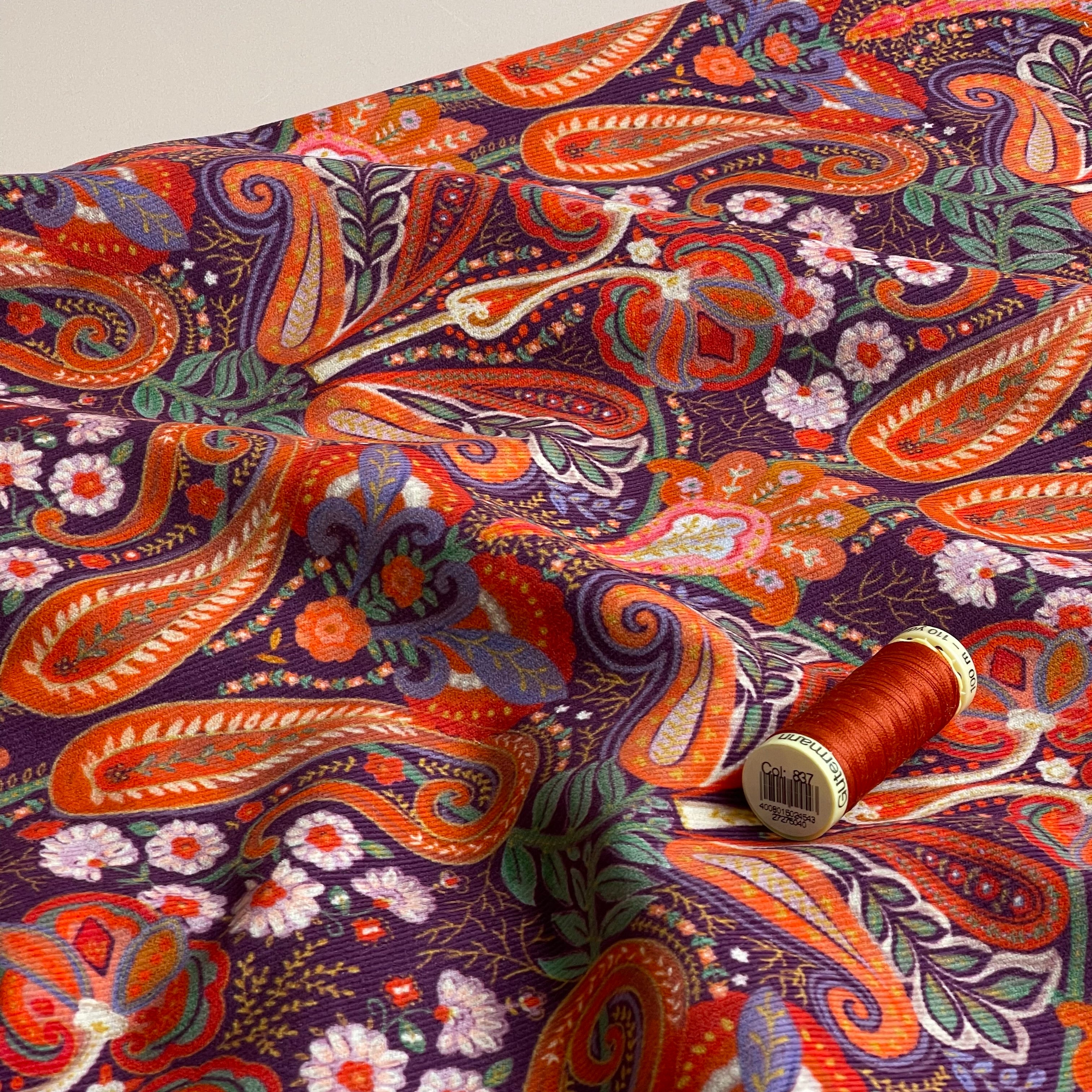 Paisley Burgundy Cotton Needlecord