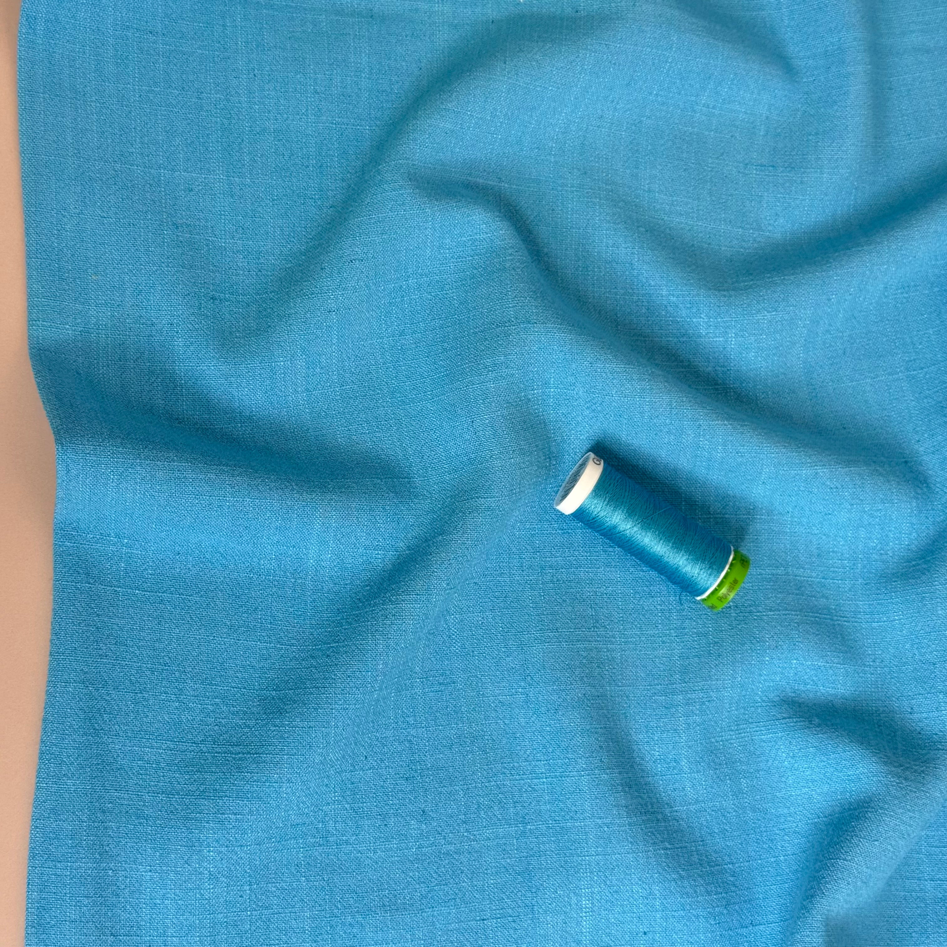 Flow Sky Blue Viscose Linen Blend Dress Fabric