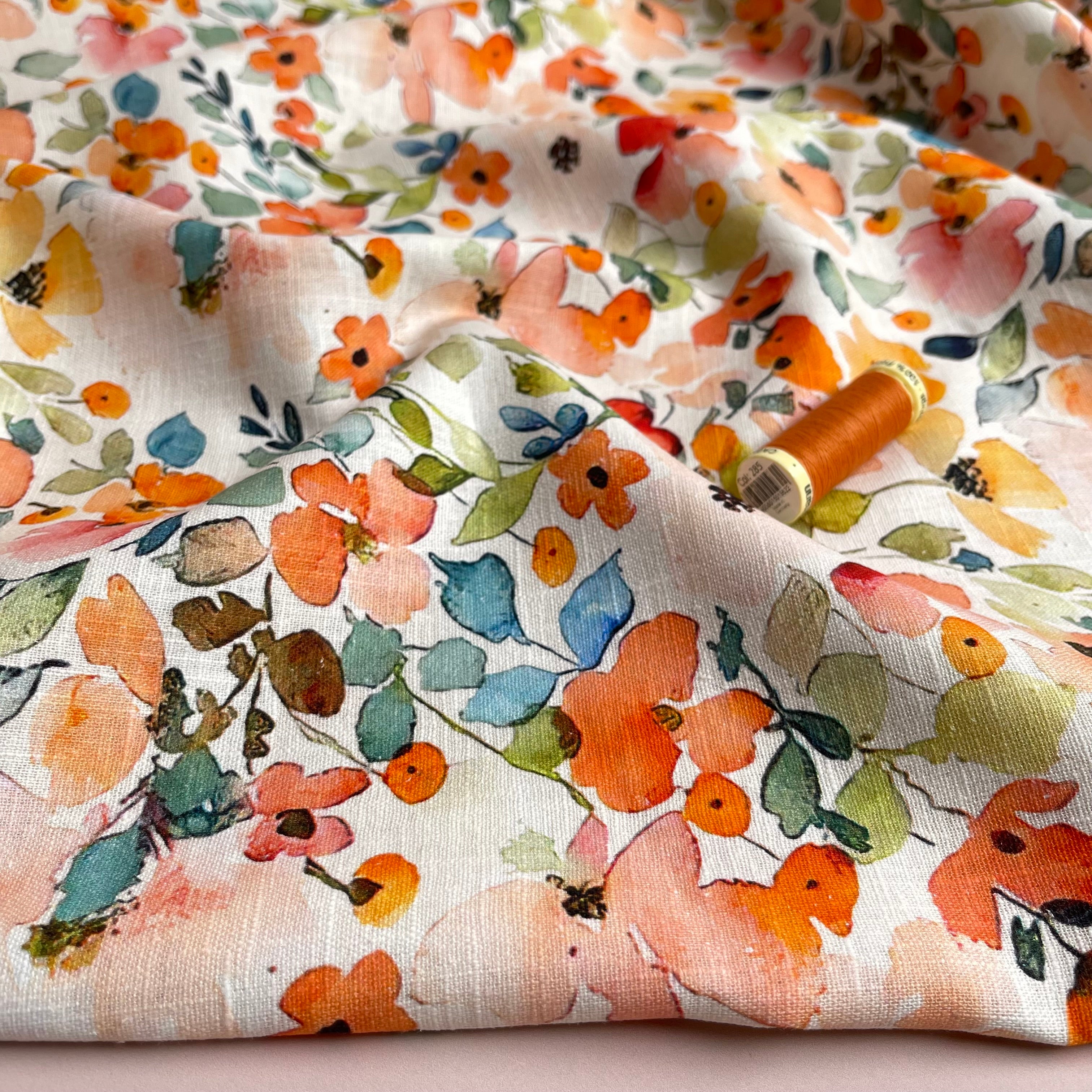 Watercolour Bouquet Linen Cotton Blend Fabric