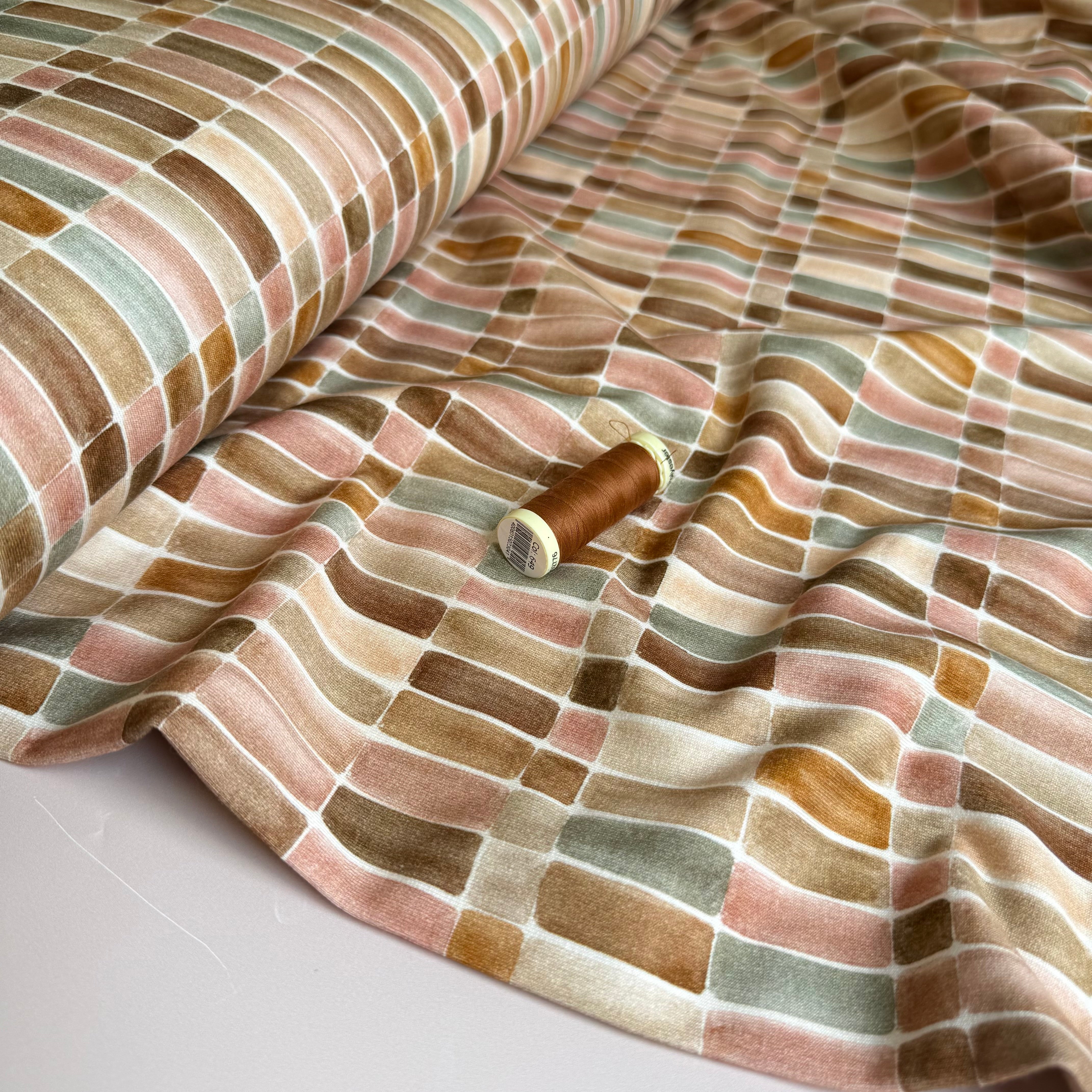 Brown Tiles Soft Cotton Sweat-shirting Fabric