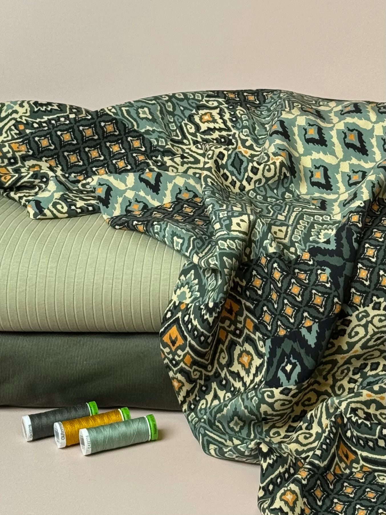 Tea Green Cotton Ribbed Jersey