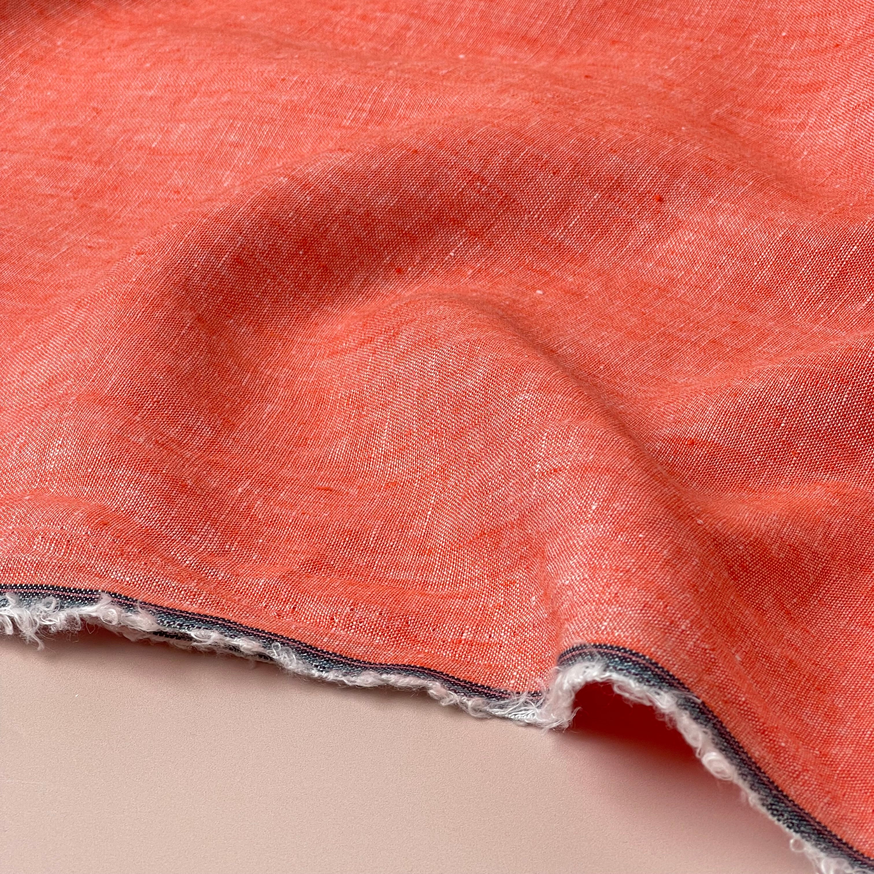 Yarn Dyed Pure Linen Fabric in Orange