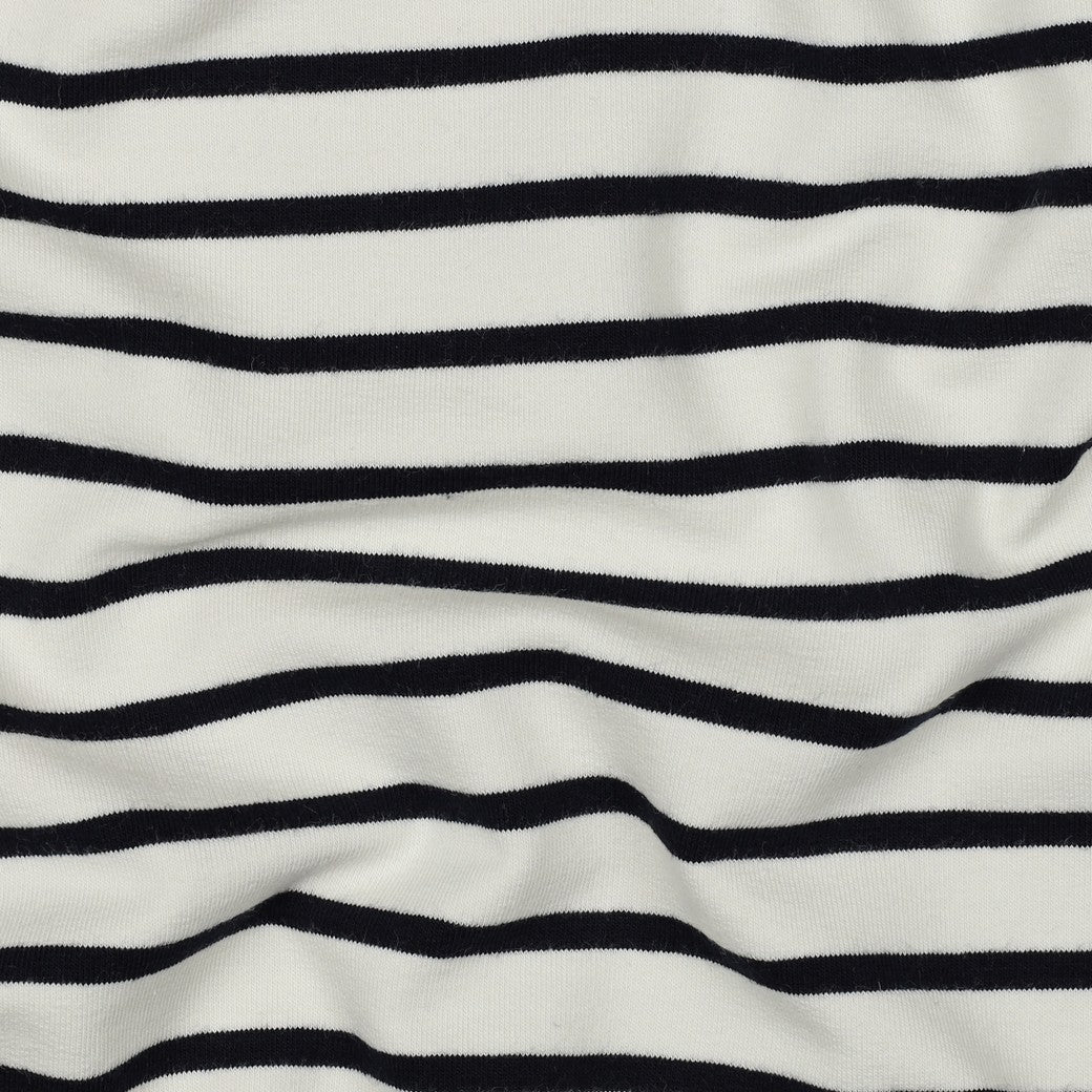 Yarn Dyed Navy Stripes on Ecru Cotton French Terry