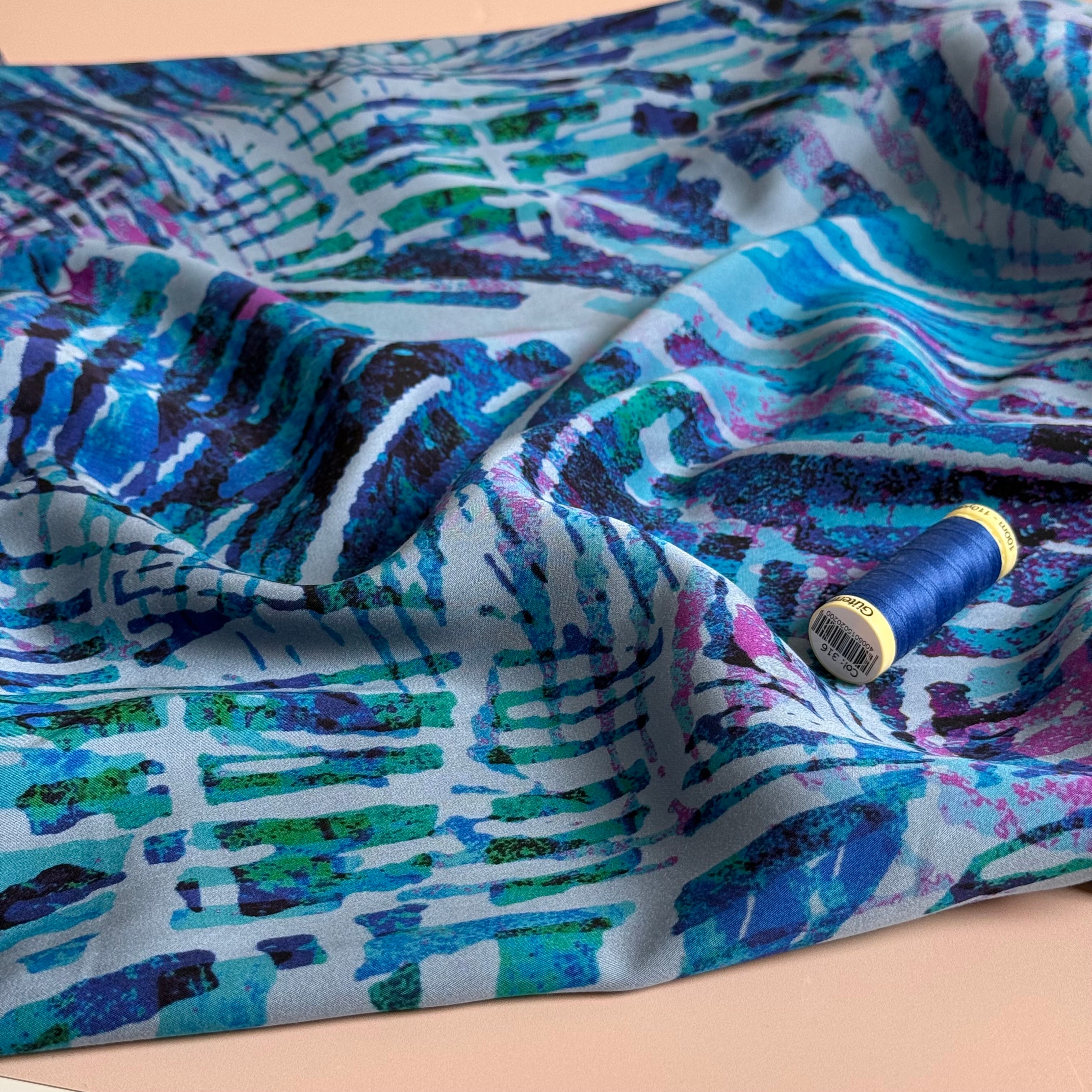 Shadow Leaves Viscose Sateen Fabric